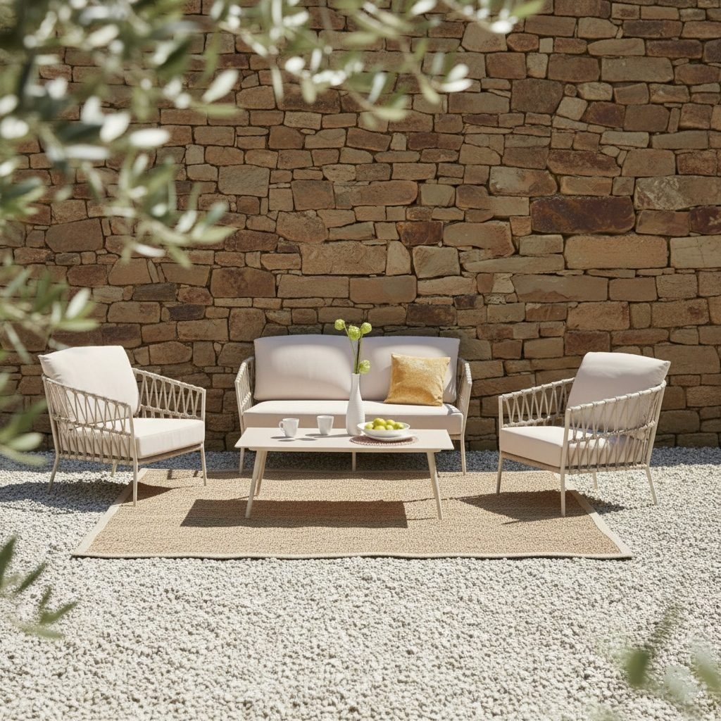 CASA DOMA Gartenlounge-Set Messina/Arista, Loungesofa, 2 Sessel plus Tisch, (Outdoor-Loungeset, 4-tlg., Loungegruppe), Bezug Sunproof® Olefin, Rope-Bespannung, Aluminium