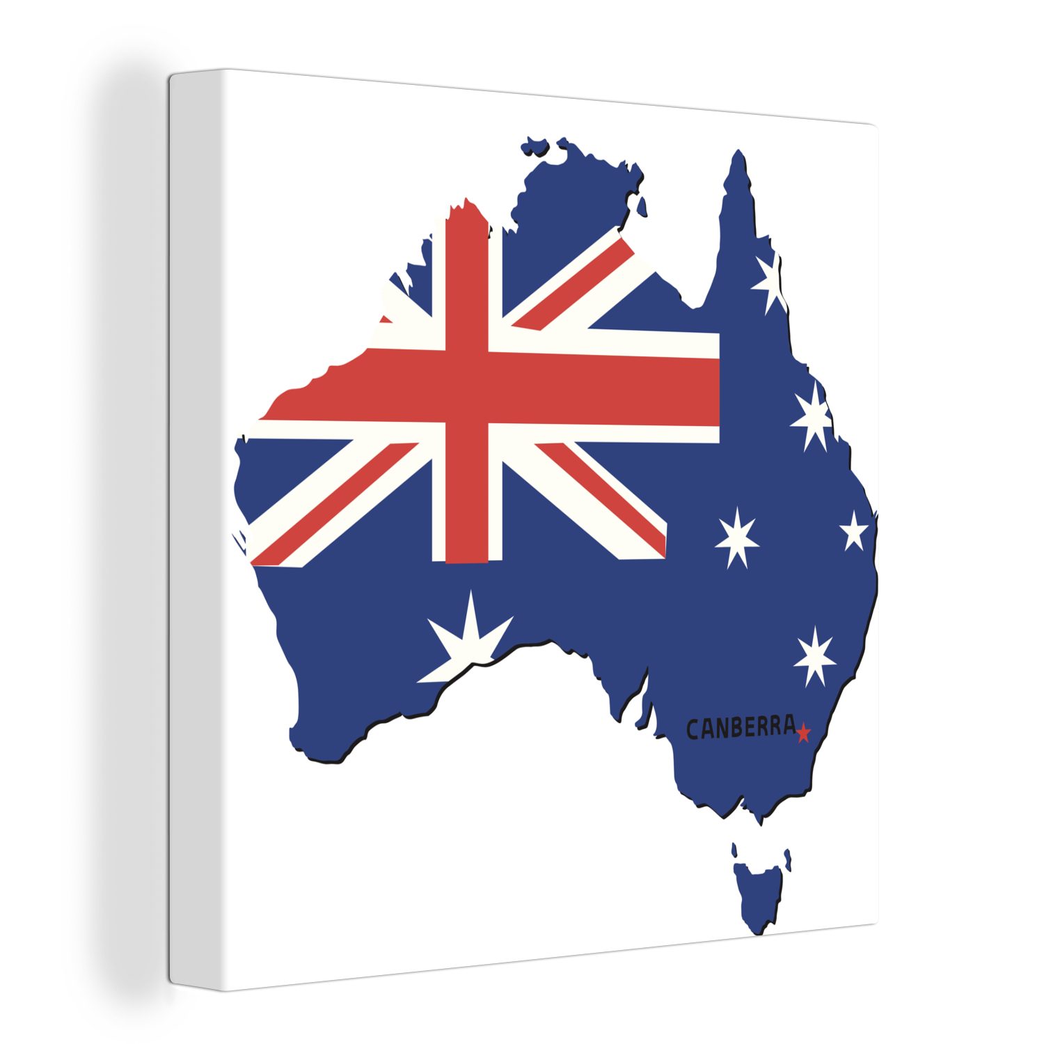 OneMillionCanvasses® Leinwandbild Eine Illustration der Karte von Australien und Canberra mit den Farben, (1 St), Leinwand Bilder für Wohnzimmer Schlafzimmer