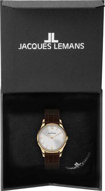 Jacques Lemans Quarzuhr London, 1-2129C, Armbanduhr, Damenuhr, Leuchtzeiger, gehärtetes Crystexglas