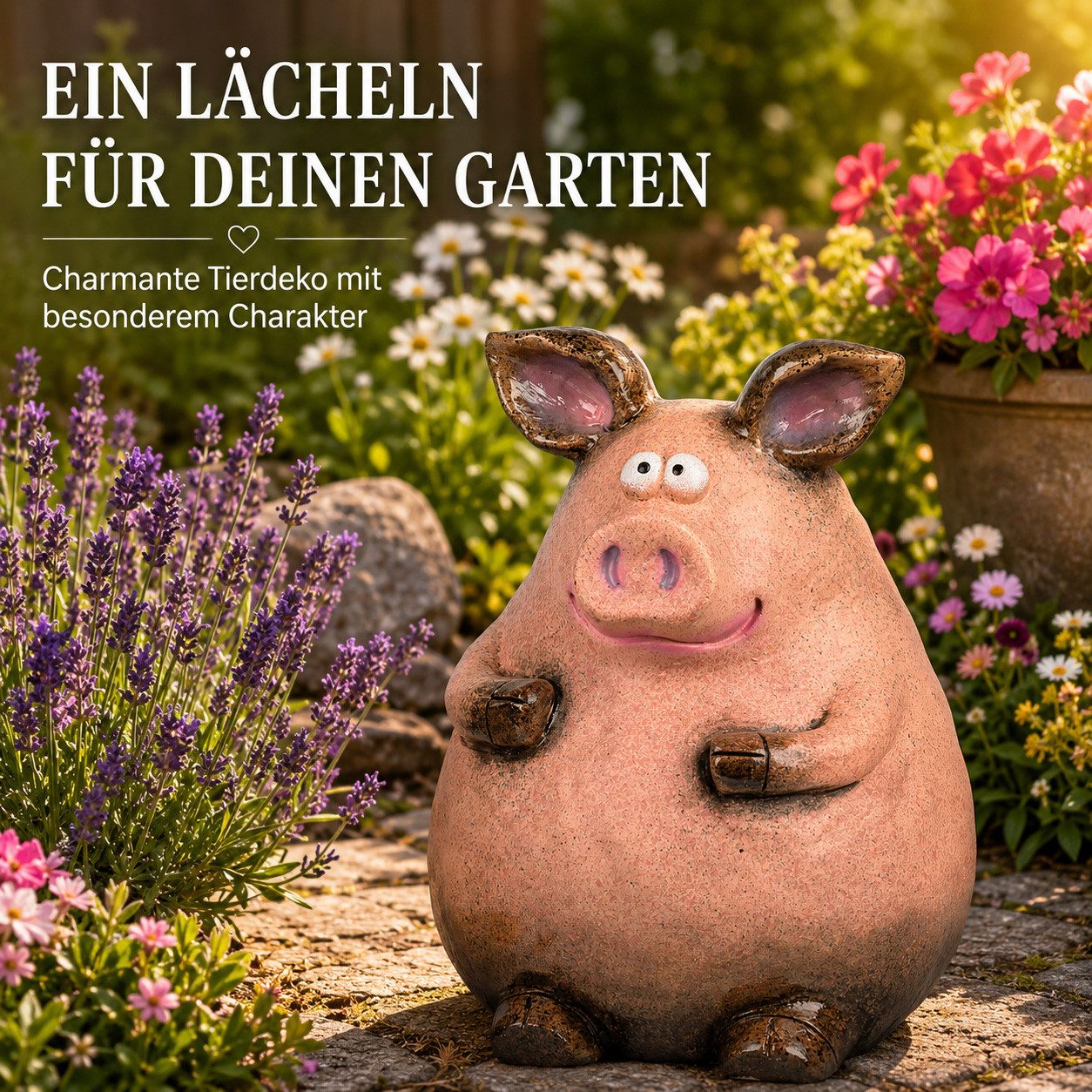 formano Gartenfigur Schwein Dekofigur Rosa-Braun 24 cm lMagnesia Tierfigur