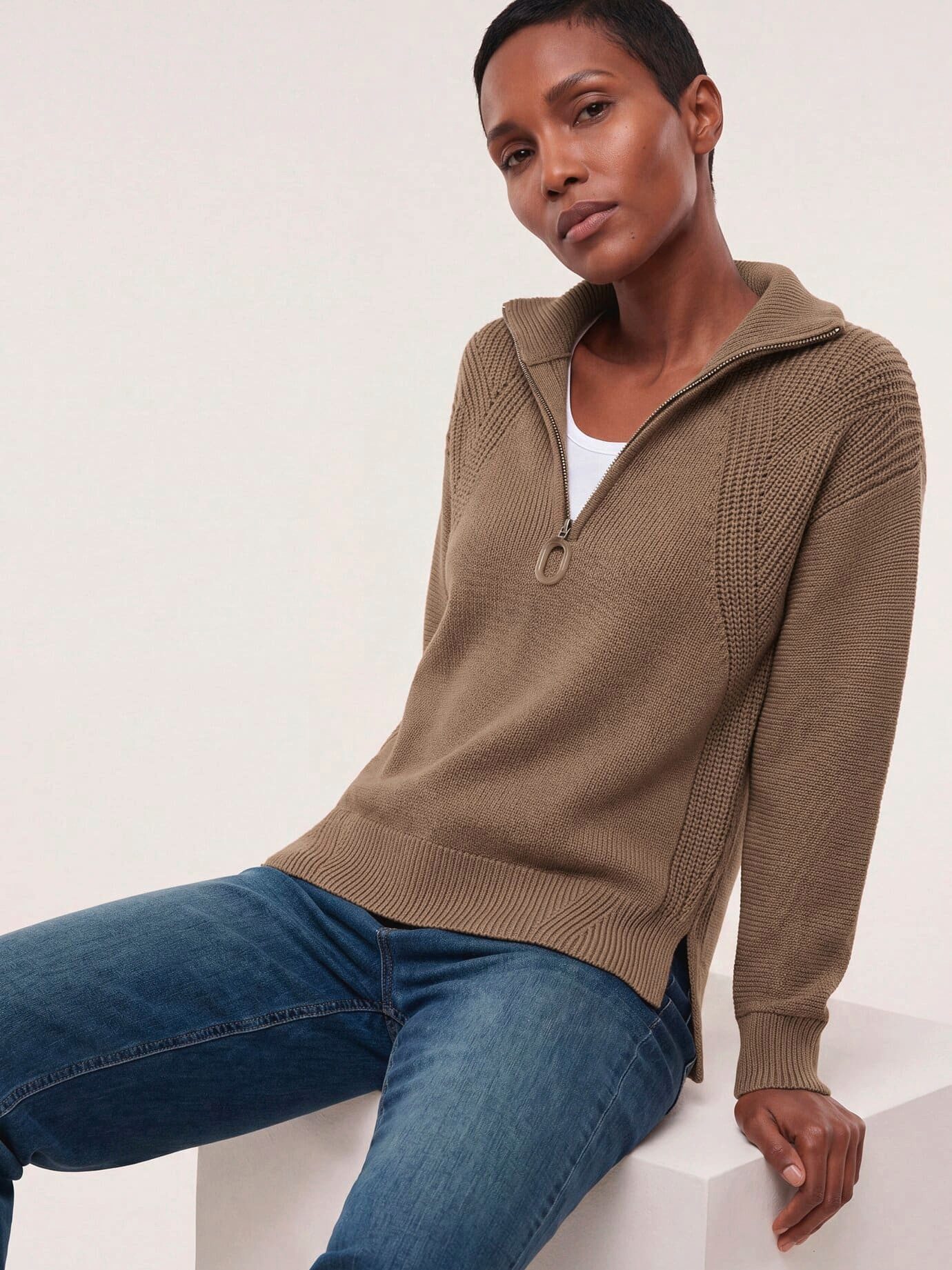 Walbusch Troyer Damen Pullover mit Troyerkragen Troyer-Kragen, modern, wärmend