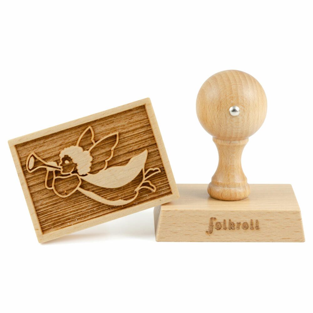 folkroll Gebäckstempel Weihnachtsengel 70x50 mm, Buchenholz