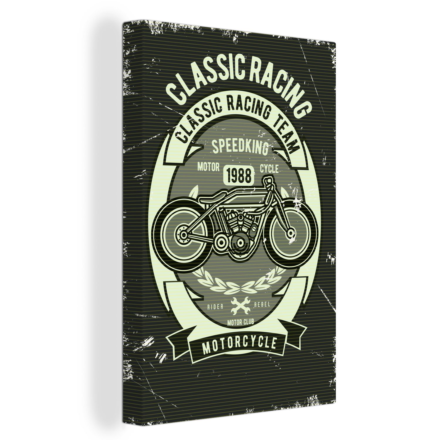 OneMillionCanvasses® Leinwandbild Motorrad - Vintage - Illustration - Zitat, (1 St), Leinwandbild fertig bespannt inkl. Zackenaufhänger, Gemälde, 20x30 cm