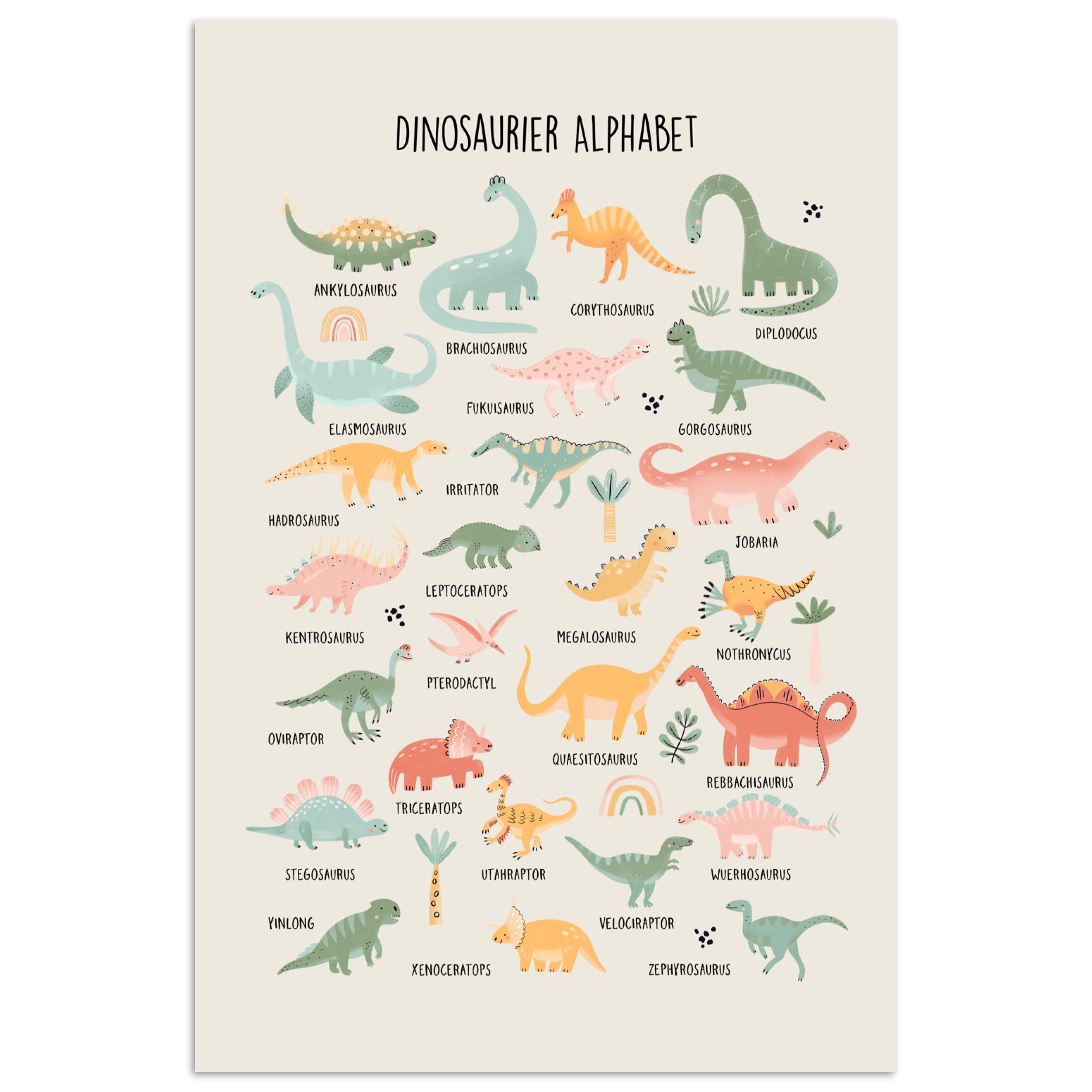 MuchoWow Poster Pädagogisch - Alphabet lernen - Jungen - Buchstaben - Dino's, (1 St), Poster ohne Rahmen, Wandbild, Wandposter, 20x30 cm