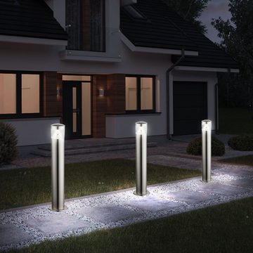 etc-shop LED Außen-Stehlampe, LED-Leuchtmittel fest verbaut, Warmweiß, Stehleuchte Außen Edelstahl Sockelleuchte Garten