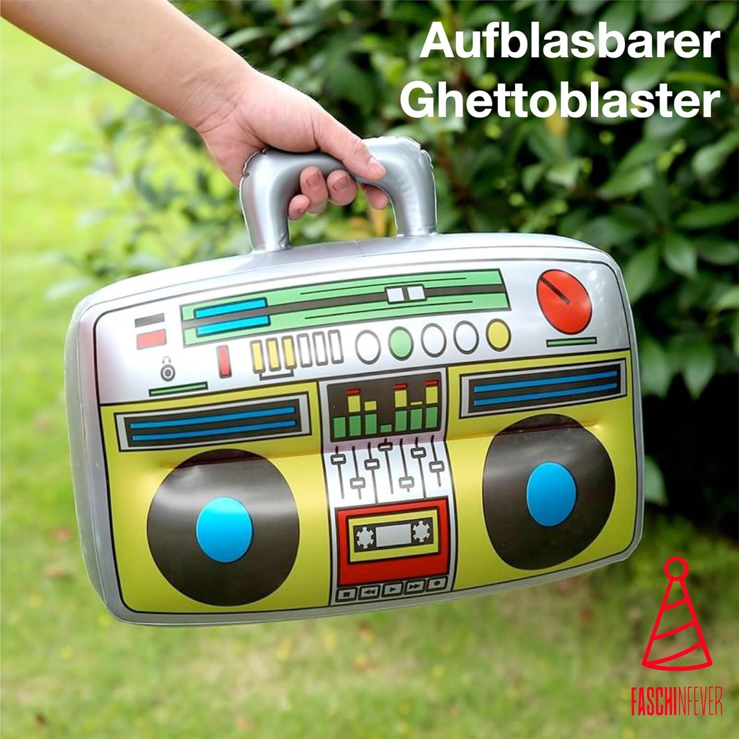 FASCHINFEVER Aufblasbares Partyzubehör Aufblasbarer 80er 90er Ghettoblaster ca 45 x 42 cm Hip Hop Radio