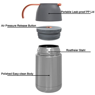 Intirilife Thermobehälter, Edelstahl, Thermobehälter 650ml Auslaufsicher BPA-frei Isolierbehälter Outdoor