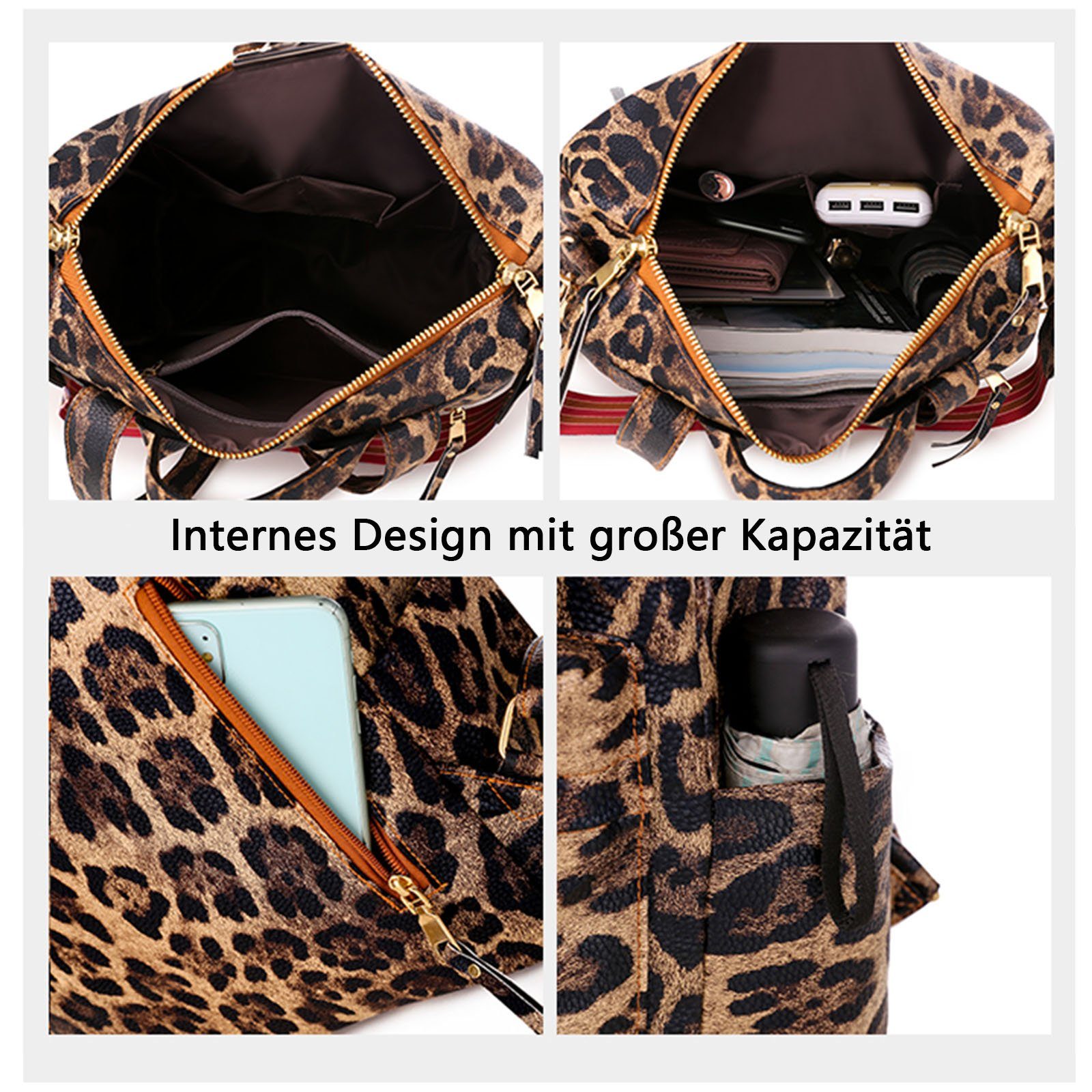 Rucksack Schule Leopard-Schwarz Freizeit Damen cm, Laptop Schultertasche, Teenager Notebook Schulrucksack Herren 33x36x15 (Kunstleder Tasche, Reiserucksack Laptoprucksack Reisen für rucksack Business WISHDOR Vintage), Arbeit Rucksack, Jungen