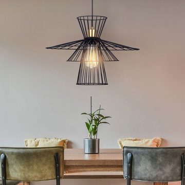 NOWA Hängeleuchte, Leuchtmittel nicht inklusive, Pendellampe Hängelampe Esstischlampe Industrial Gitter schwarz H 150cm