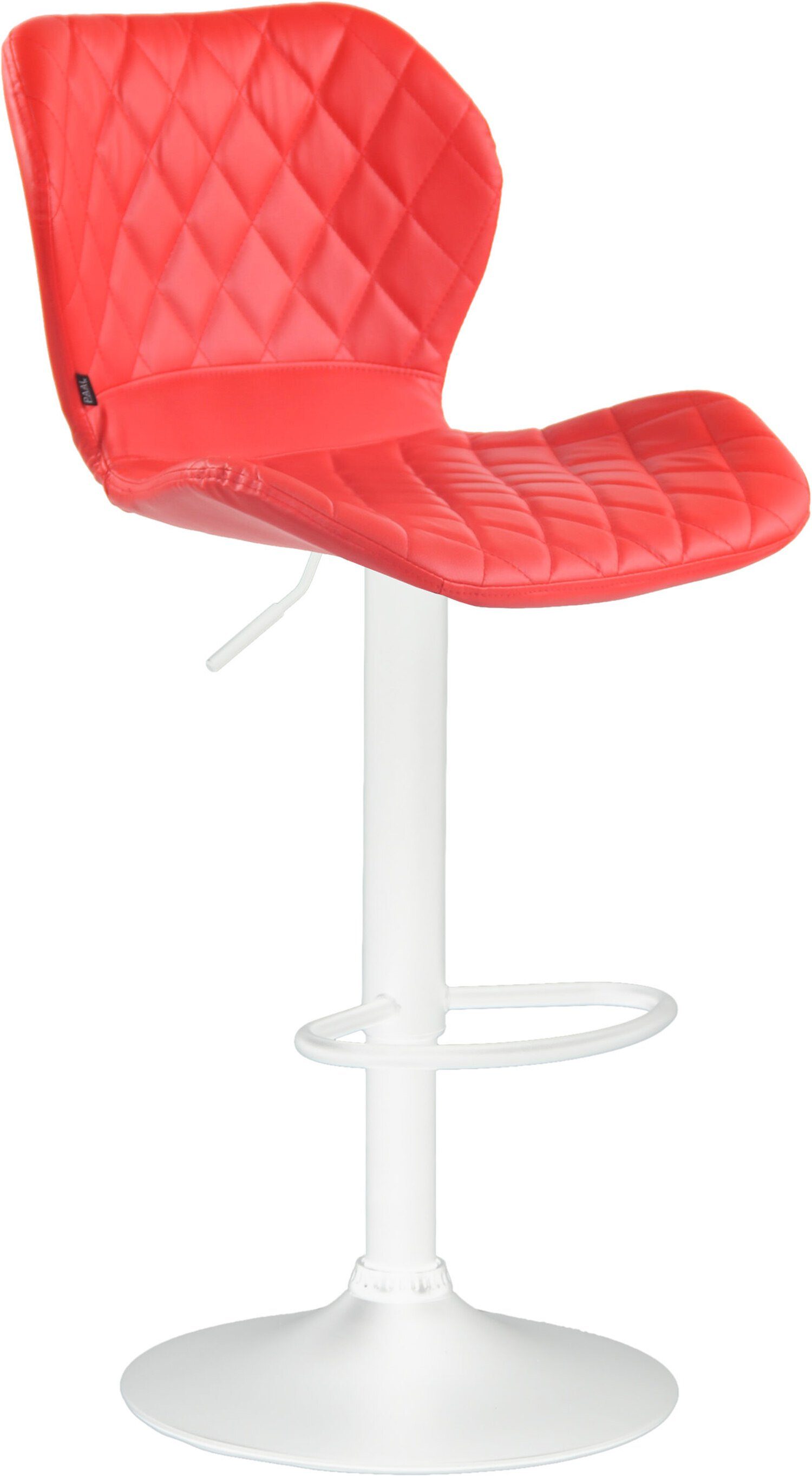 TPFLiving Barhocker Cora mit bequemer Rückenlehne und angenehmer Fußstütze (Barstuhl Hocker für Theke & Küche - 360° drehbar und höhenverstellbar), Gestell Metall weiß - Sitzfläche: Kunstleder Rot