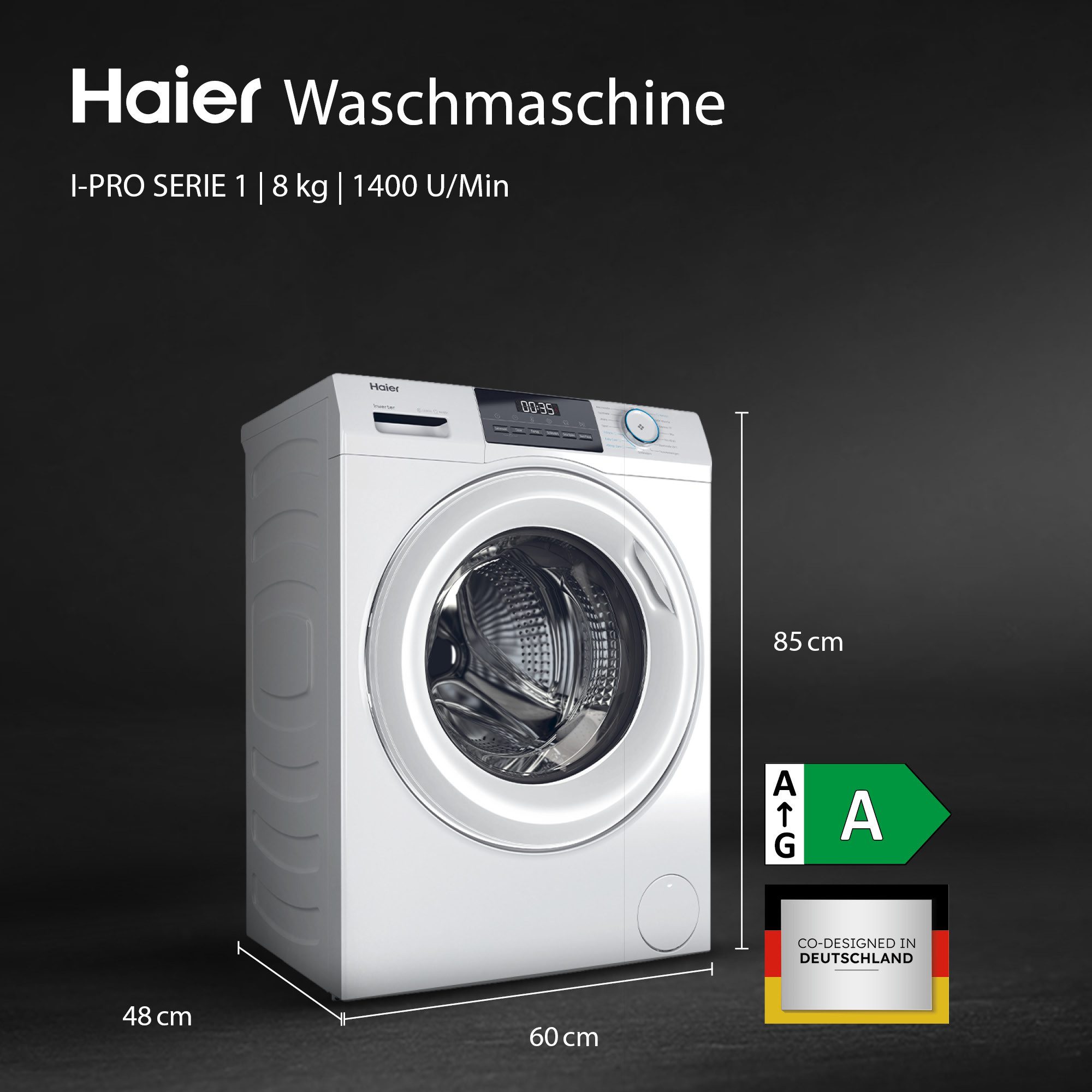Haier Waschmaschine HW80-BP14929BU1, 8 kg, 1400 U/min, hOn App