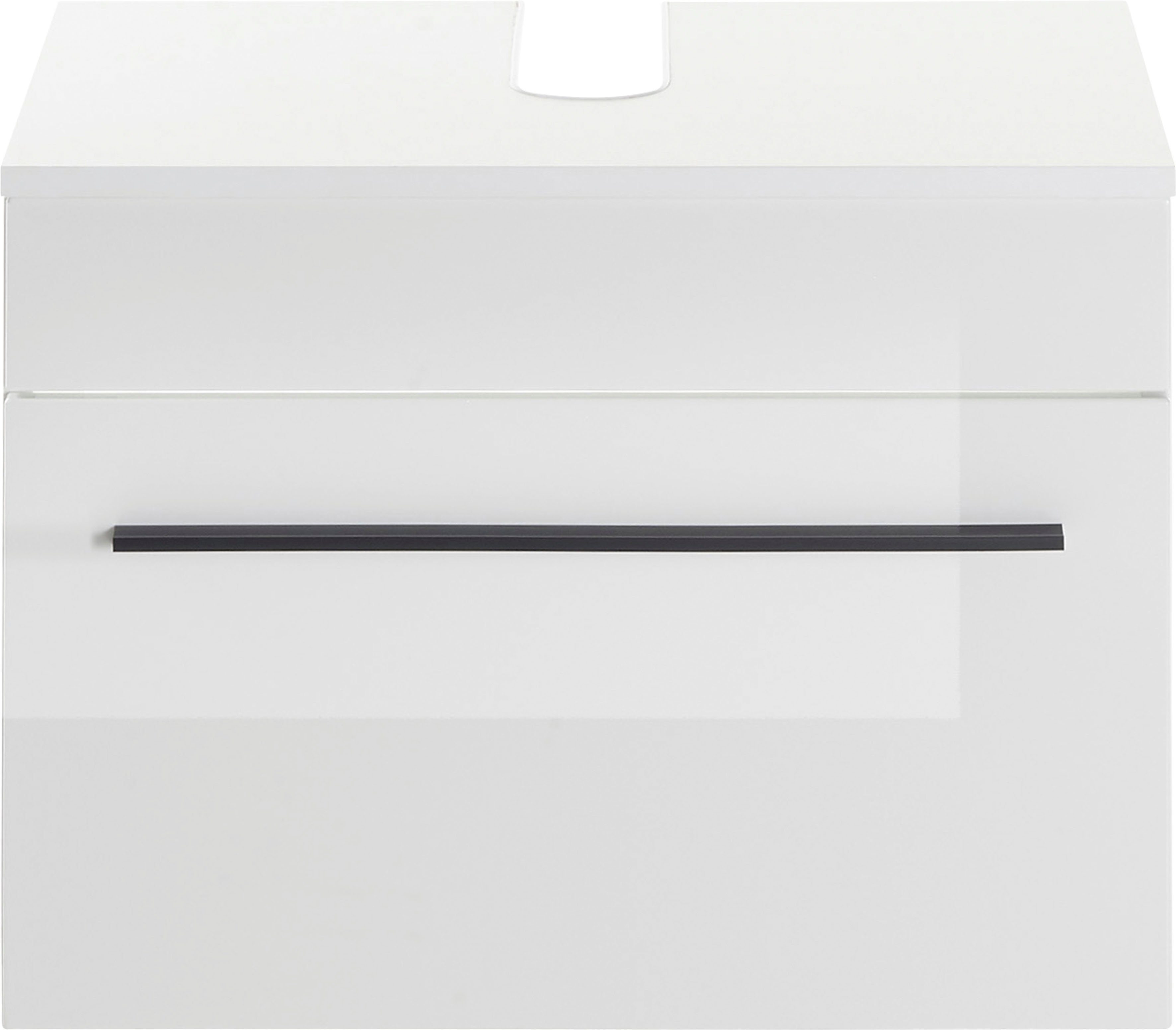 Home affaire Waschbeckenunterschrank Cantara, Badschrank in Hochglanz Weiß, Waschtisch mit schwarzem Griff, ausreichend Stauraum