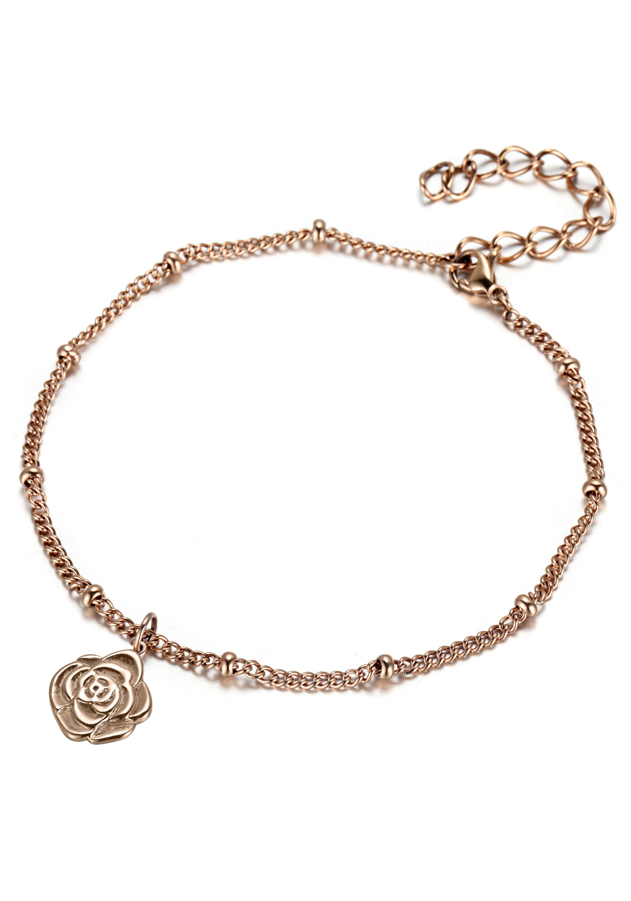 Firetti Fußkette Schmuck Geschenk, Körperschmuck Blume - Rose, Ankerkette, am Strand, zu Kleid, Sneakers! Anlass Geburtstag Weihnachten