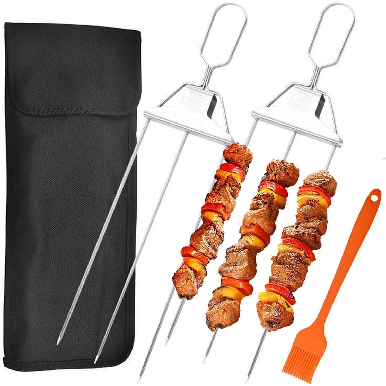 LuxusKollektion Schaschlikspieße Grillspieße Edelstahl 3 Wege Schaschlik BBQ Spieße Gemüße - 2 Stück