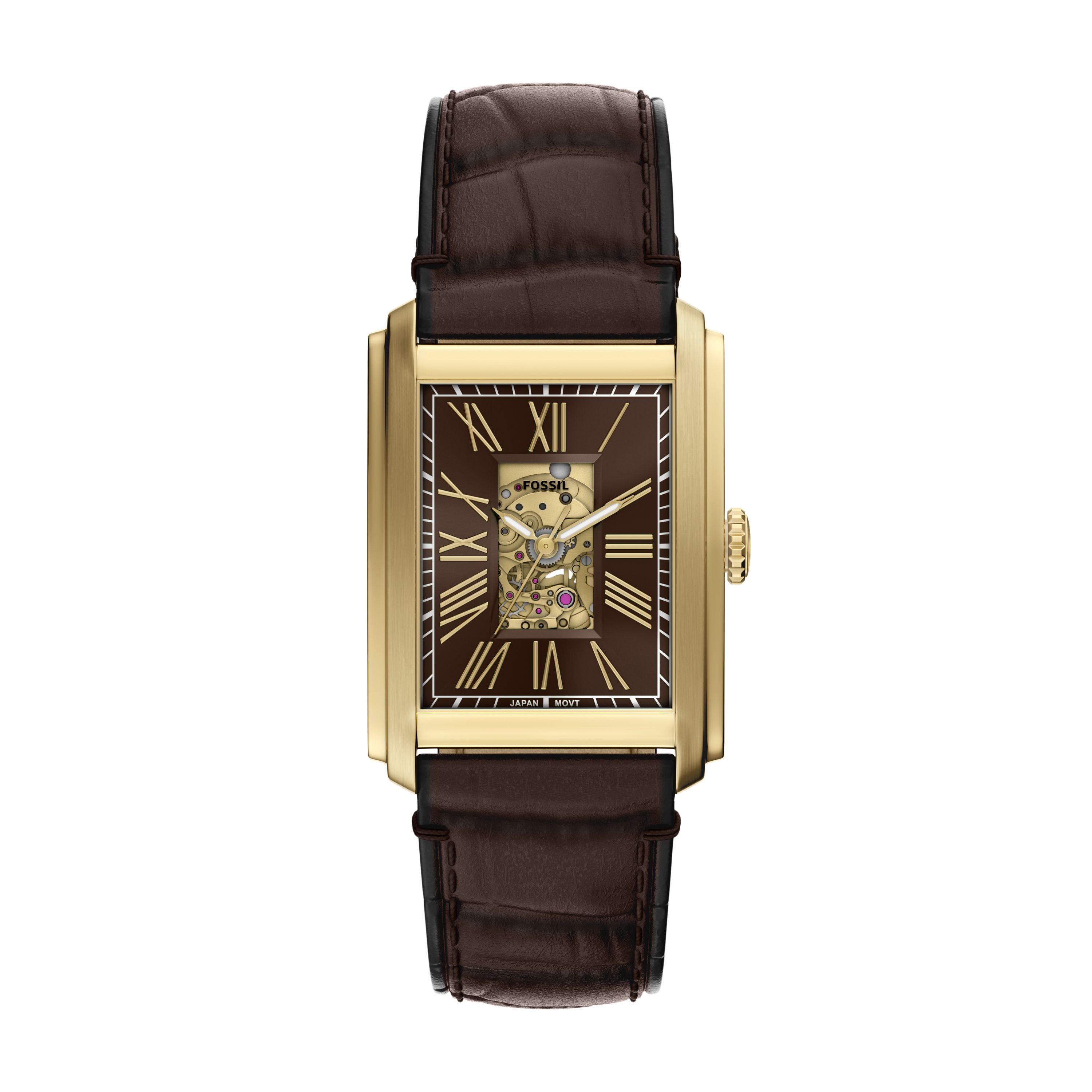 Fossil Automatikuhr Carraway ME3281, Armbanduhr, Mechanische Uhr, Lederarmband, analog