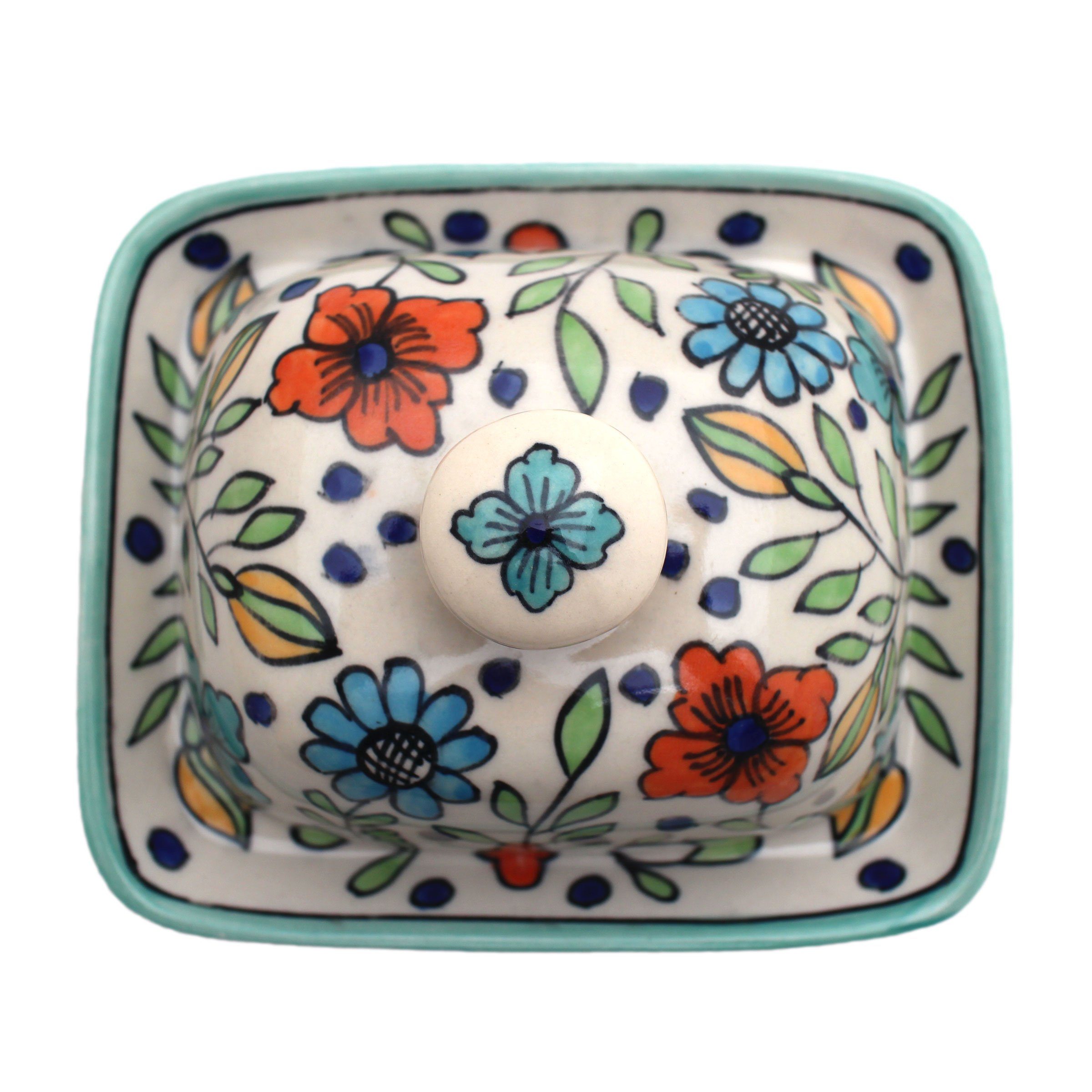 Gall&Zick handbemalter Keramik aus Butterdose Türkis Blumen Butterdose