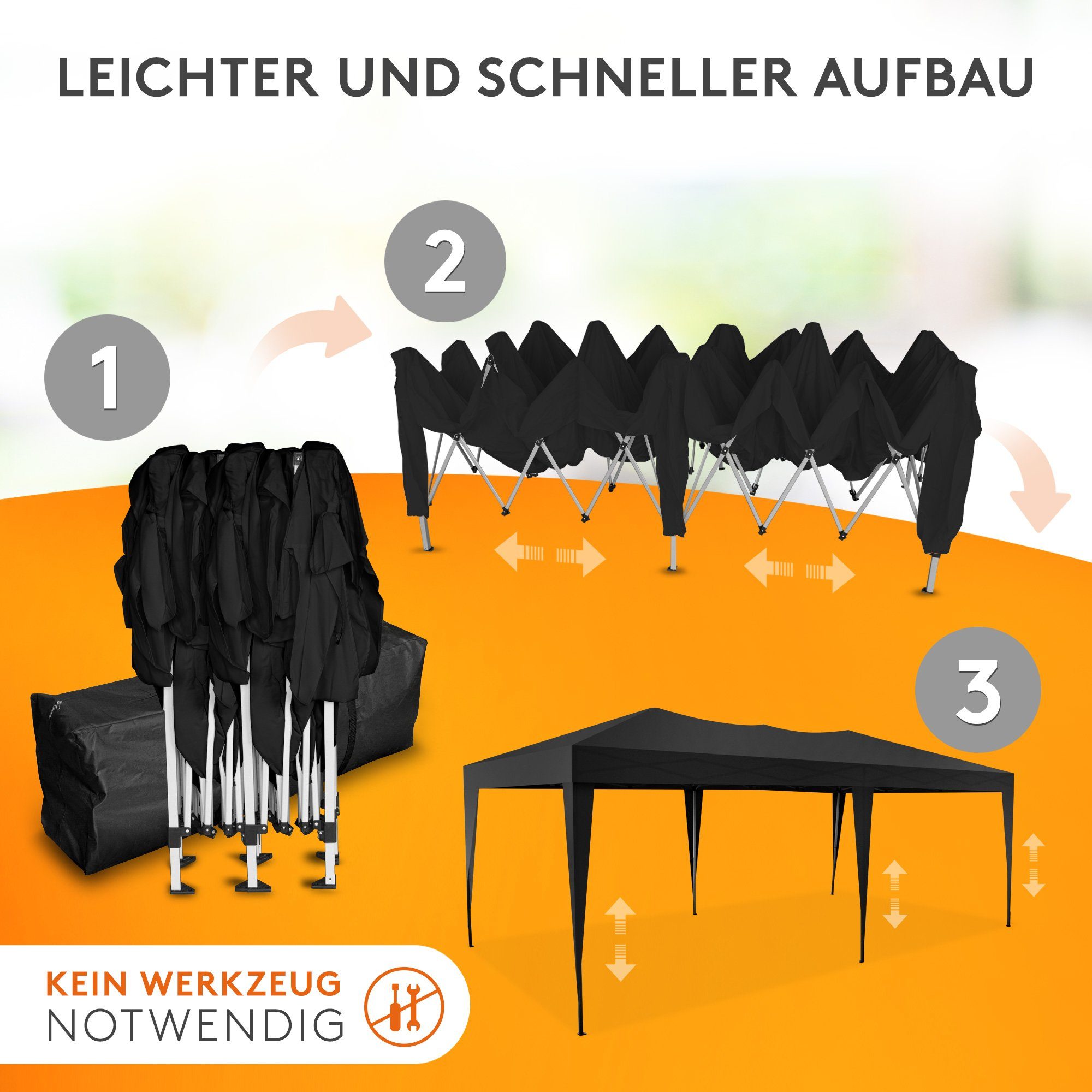 Kronenburg Partyzelt 3x6m wasserdicht - Gartenpavillon, Faltpavillon stabil, UV-Schutz 50+, mit 6 Seitenteilen