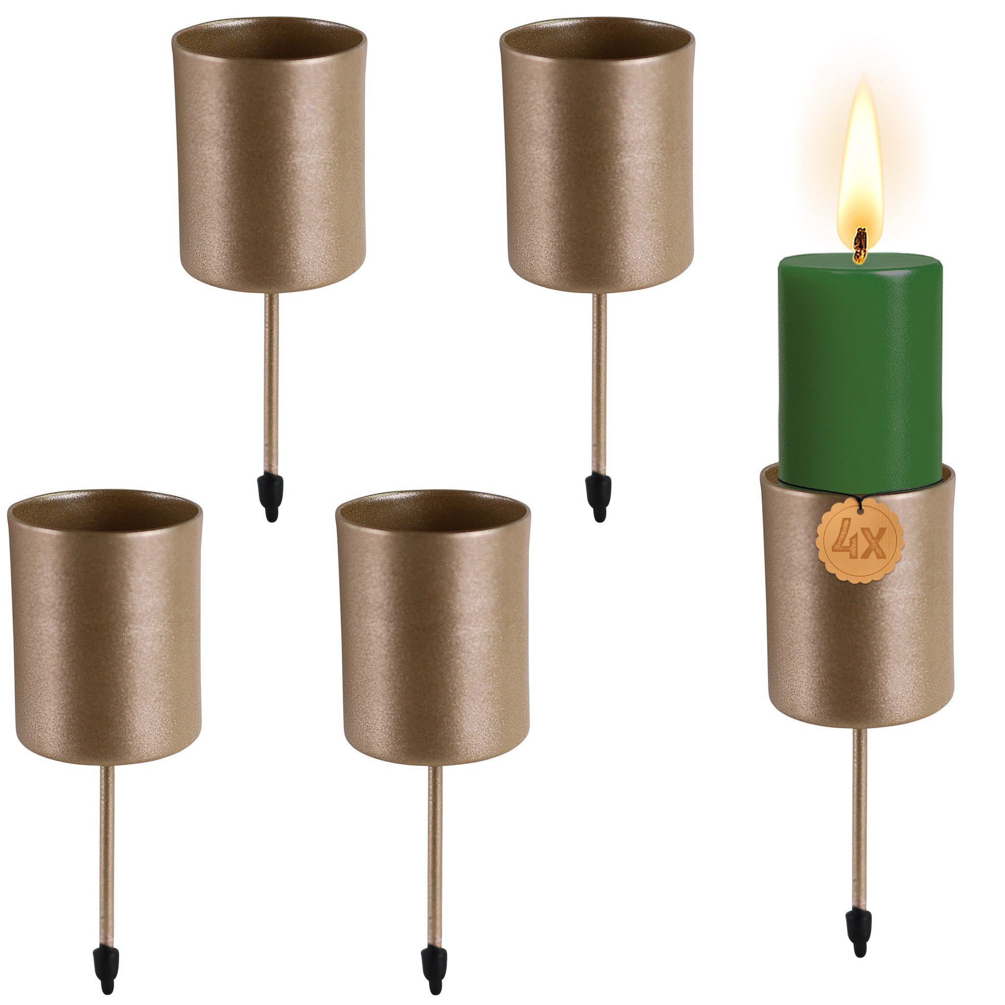 matches21 HOME & HOBBY Kerzenhalter Kerzenhalter 4er Set Metall Gold Ø 3,3 cm mit Stab (4 St), Adventskranz Kerzentüllen für Stabkerzen
