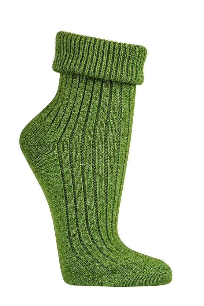 Wolle farbenfrohe (2 100% pur Paar) grün bunte Wollsocken Wowerat Natur Umschlagsocken mit