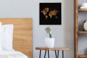 OneMillionCanvasses® Leinwandbild Weltkarte - Gold - Braun, (1 St), Leinwand Bilder für Wohnzimmer Schlafzimmer