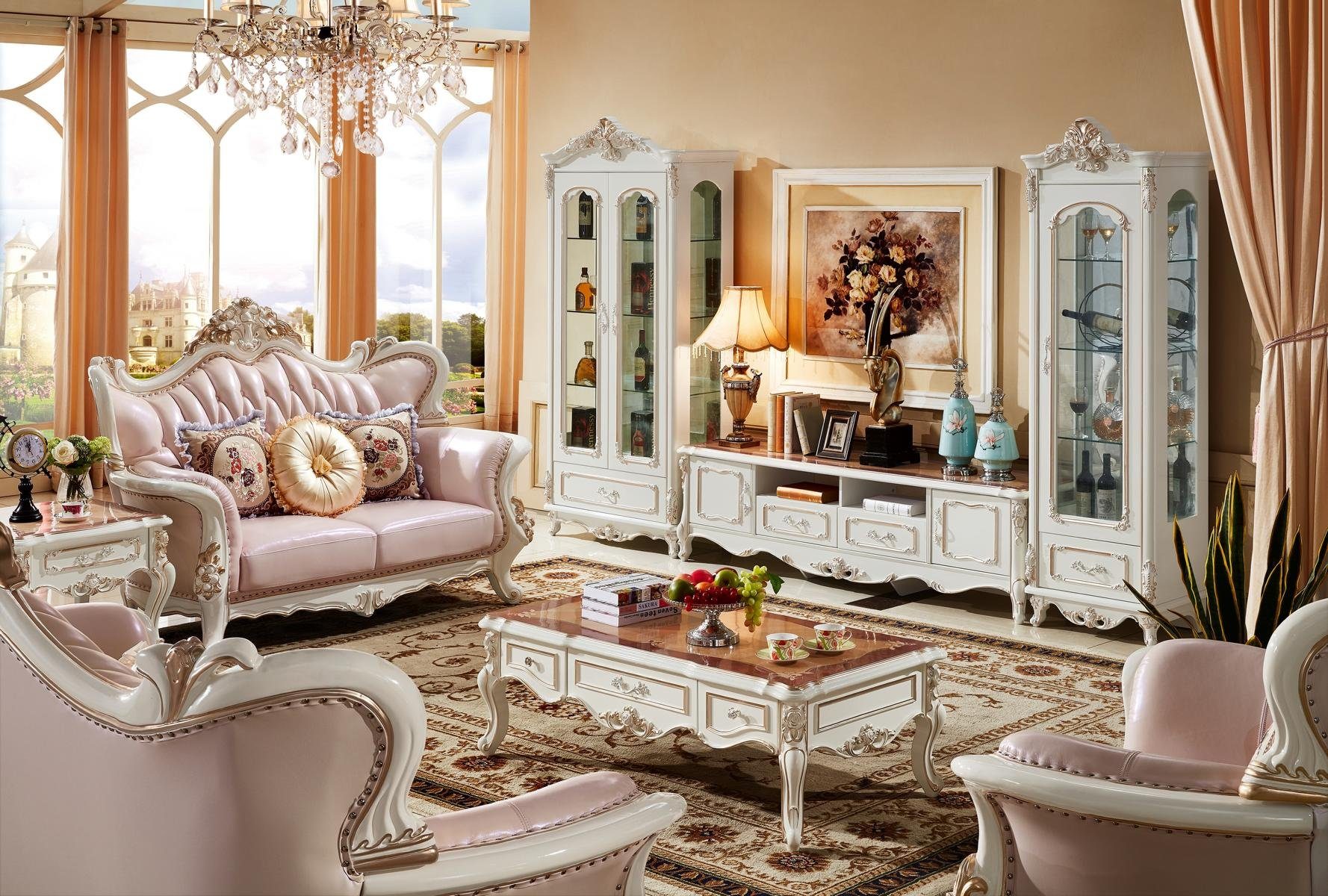 JVmoebel Beistelltisch Luxus Beistelltisch Weiß Design Sessel), Wohnzimmer Elegantes Ohne (Beistelltisch, Holzschnitzerei