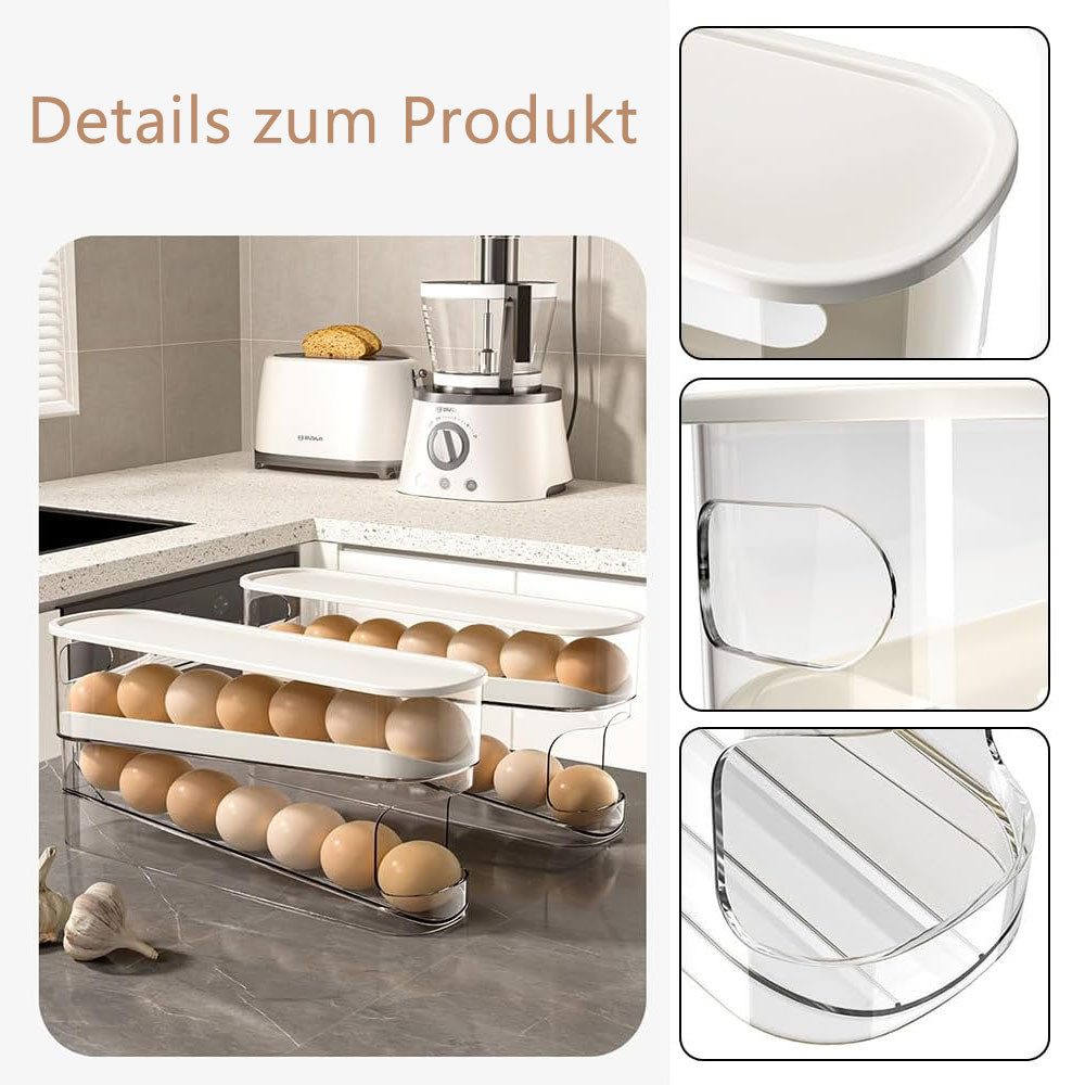 TUWENA Eierkorb 2 Ebenen Automatisch Rollender Eierbehälter, Küchen Organizer für Eier