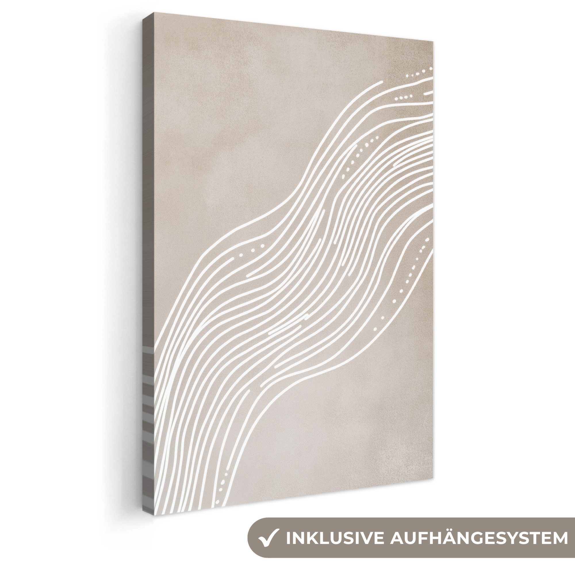 OneMillionCanvasses® Leinwandbild Wellenlinien - Fließend - Sandfarben, Fotodruck (1 St), Leinwand Canvas Wandbild, Wanddekoration 20x30 cm