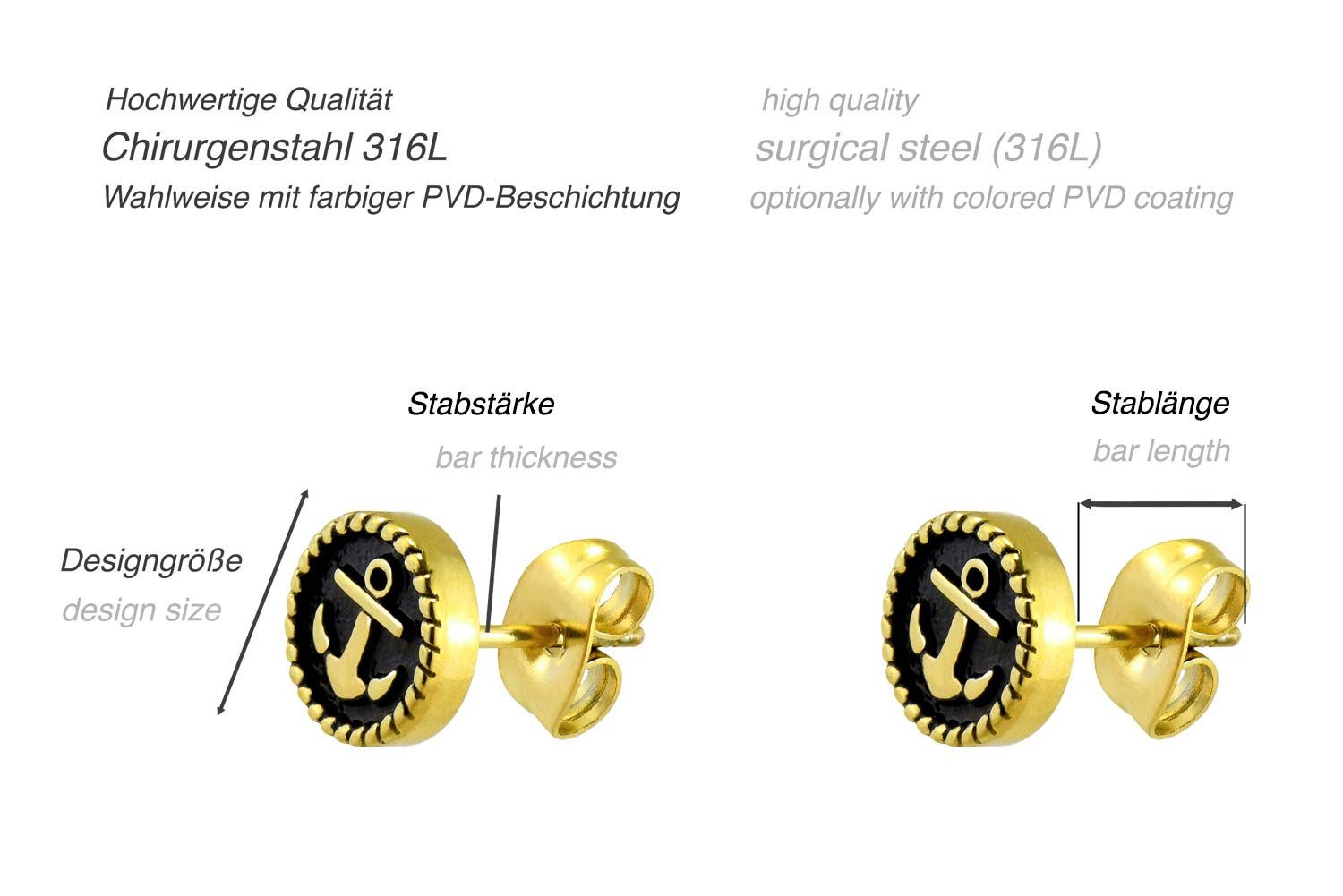 FILANGO Paar Ohrstecker Chirurgenstahl Ohrstecker ANKER (Ohrstecker, 1-tlg)