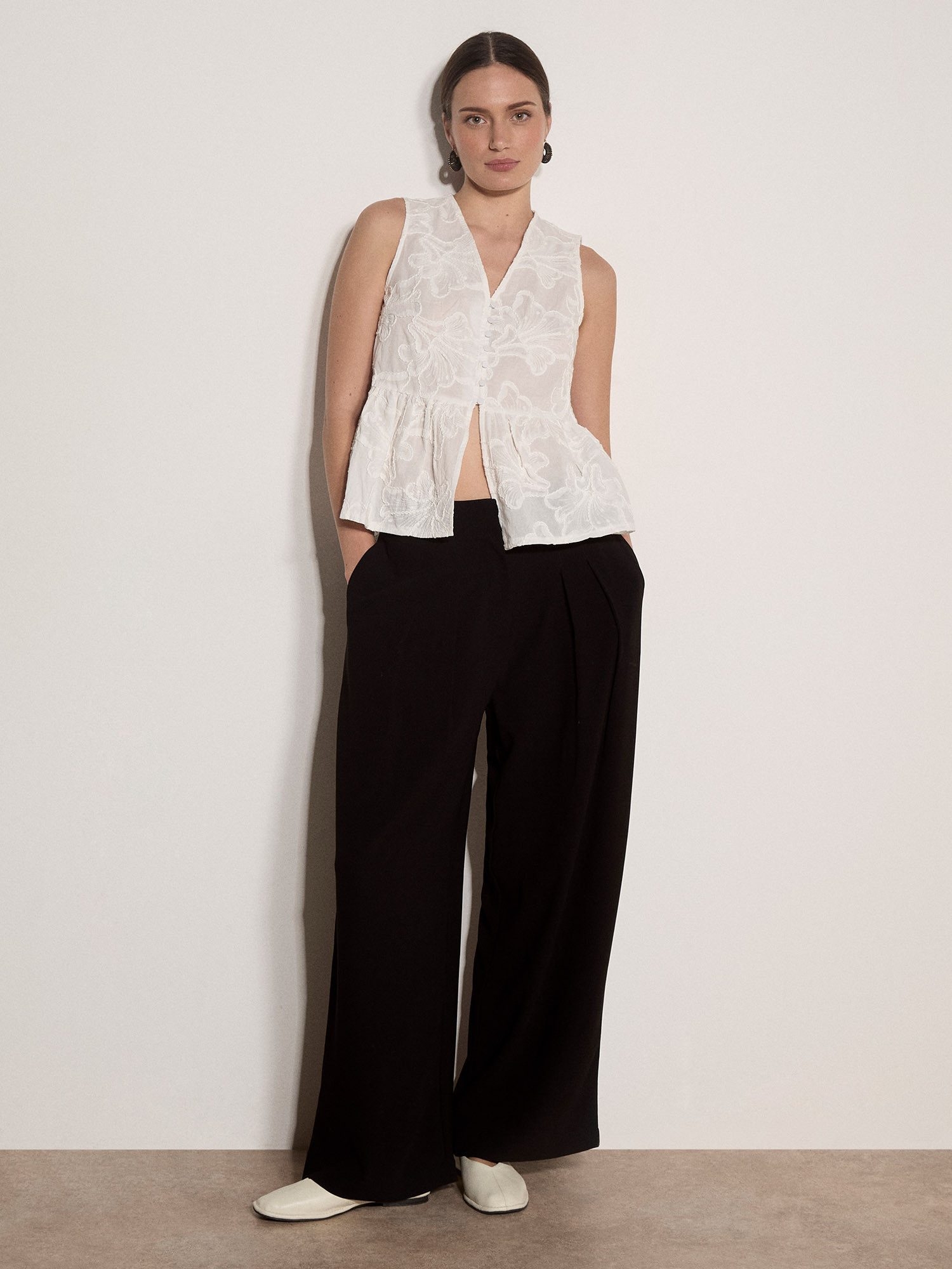 Apricot Blusentop Peplum-Oberteil mit Blumenstickerei