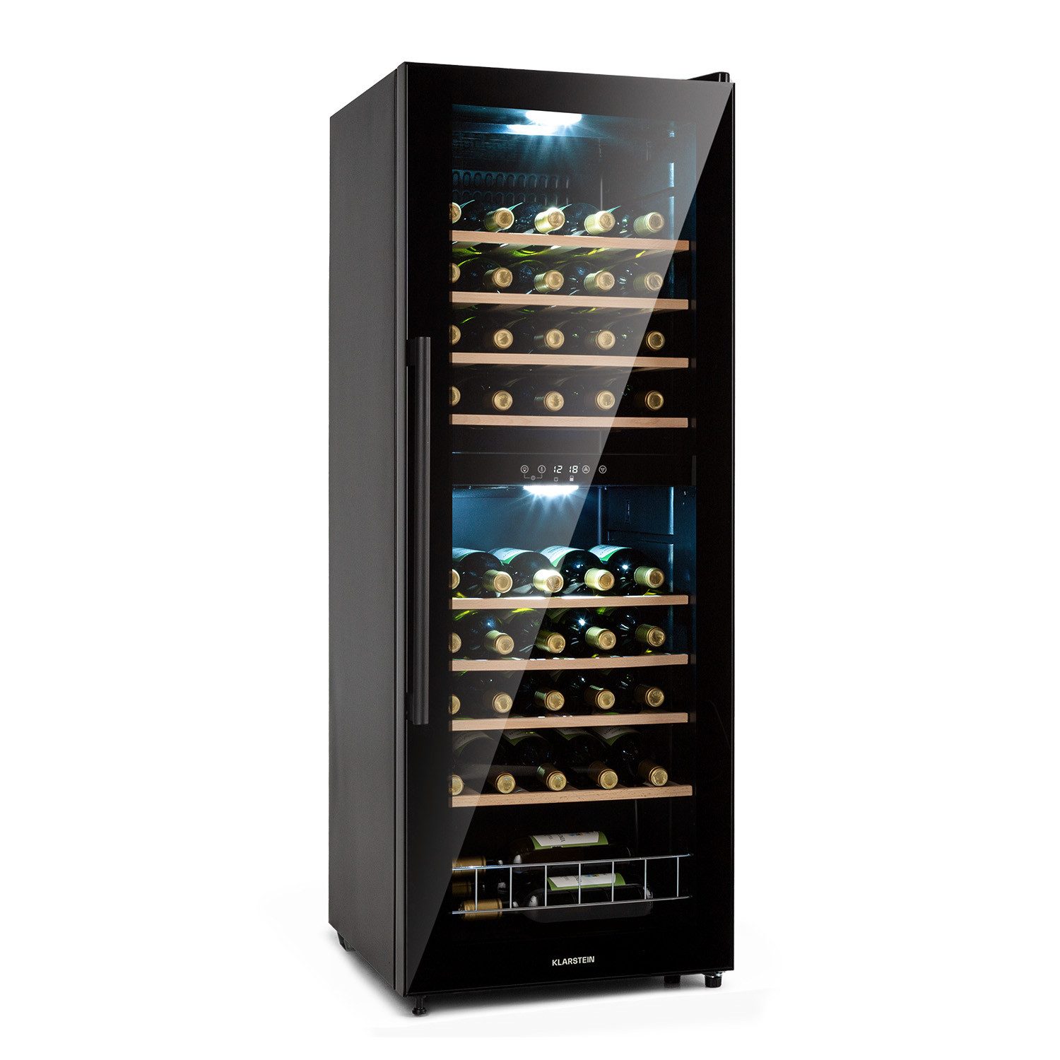 Klarstein Weinkühlschrank Barossa 54 Duo Weinkühlschrank 2 Zonen 54 Fl 148L 5-18°C Touch 39 dB, für 54 Standardflaschen á 0,75l,2 Zonen Wein Flaschenkühlschrank Weintemperierschrank Weinschrank