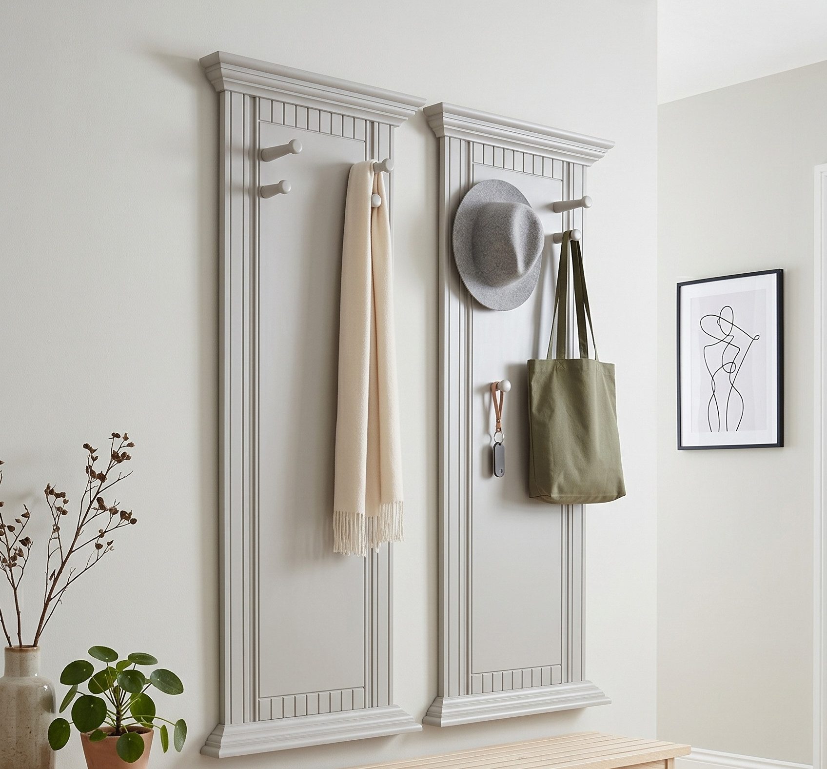 OTTO home Garderobenpaneel Rustic (2 St), (2 Stück), aus massiver Kiefer, mit dekorativen Fräsungen