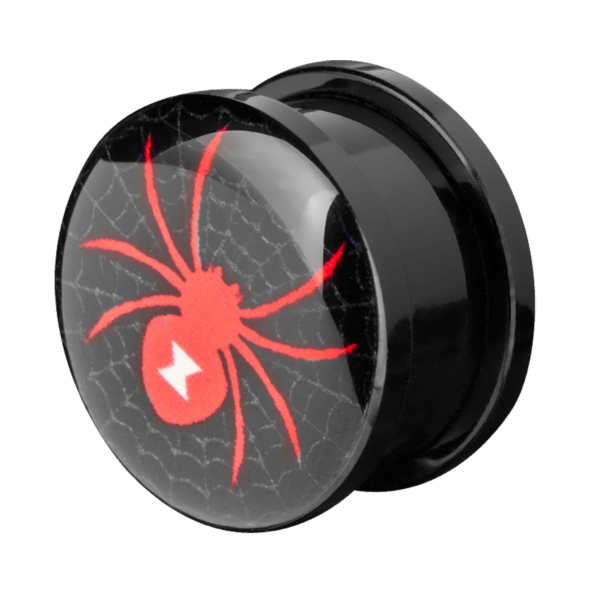 Taffstyle Plug Piercing Kuntstoff Spinne Spider Rot Schwarz, Flesh Plug Ohr Piercing Kuntstoff Spinne Spider Rot Schwarz | Plugs