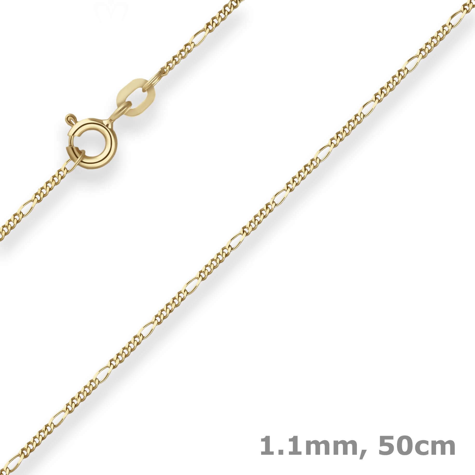 Goldkette 1,1mm Figarokette diamantiert aus 375 Gelbgold 50cm