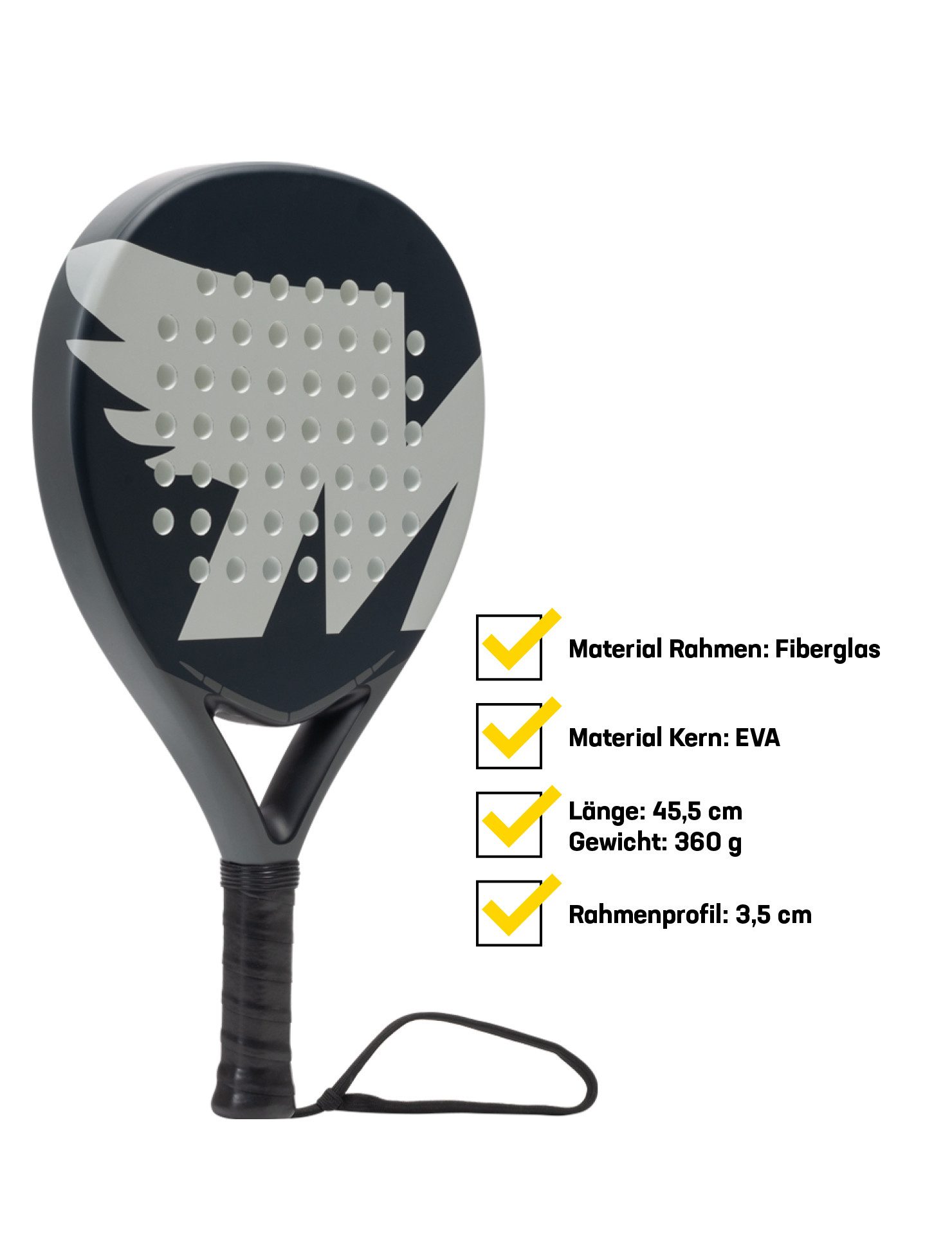 MUWO Padelschläger "Toledo" mit Tasche, (2-teiliges Set bestehend aus Padelschläger und Tasche), ausgeglichene Balance und optimale Ballkontrolle
