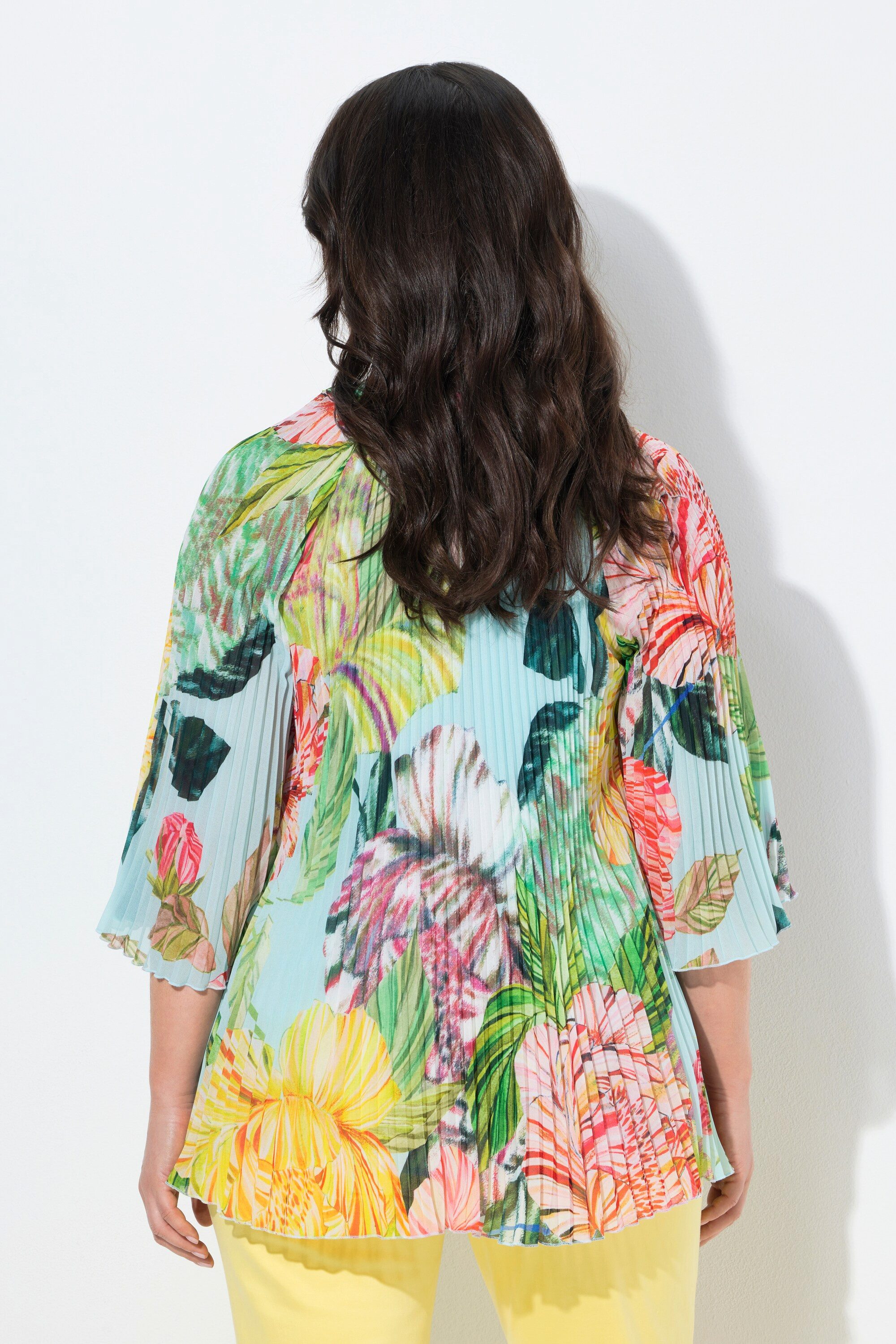 Ulla Popken Schlupfbluse Plissee-Bluse Blüten A-Linie Rundhals 3/4-Arm