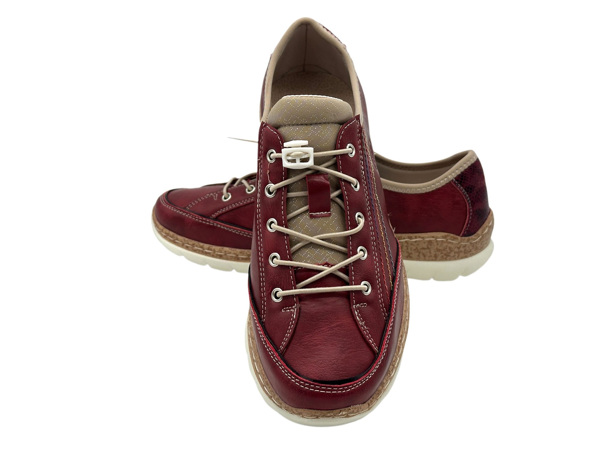 Nowaland Damen Halbschuh mit Schnellverschluss und farbigen Kontrastnähten Slipper Elastikschnürung mit Stopper & dekorative Mehrfarb-Nähte