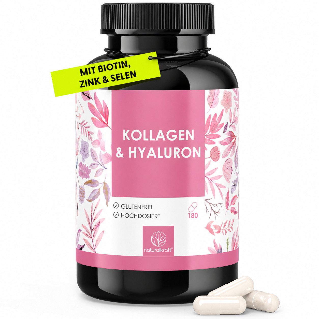 Naturalkraft Kollagen & Hyaluron mit Biotin, Zink & Vitamin C – 180 Kapseln Kapseln, 149 g