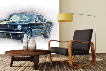 WandbilderXXL Fototapete Black Mustang, glatt, Classic Cars, Vliestapete, hochwertiger Digitaldruck, in verschiedenen Größen