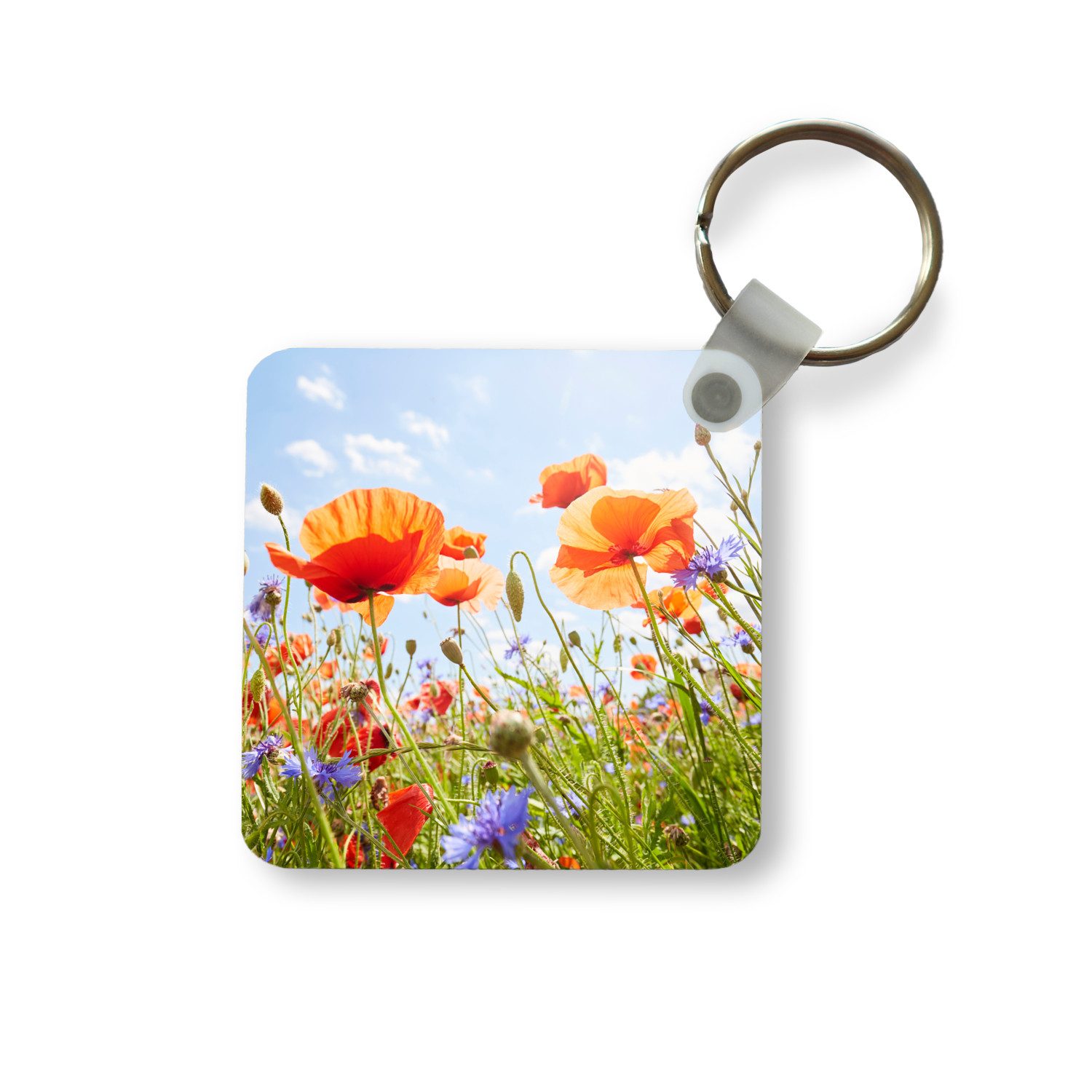 Schlüsselanhänger Blumen - Mohn - Frühling - Natur - Rot - Blau