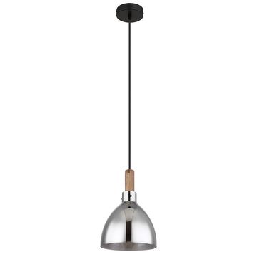 Globo Pendelleuchte, Leuchtmittel nicht inklusive, Pendellampe Esszimmerleuchte Holzoptik Rauchglas schwarz H 120 cm