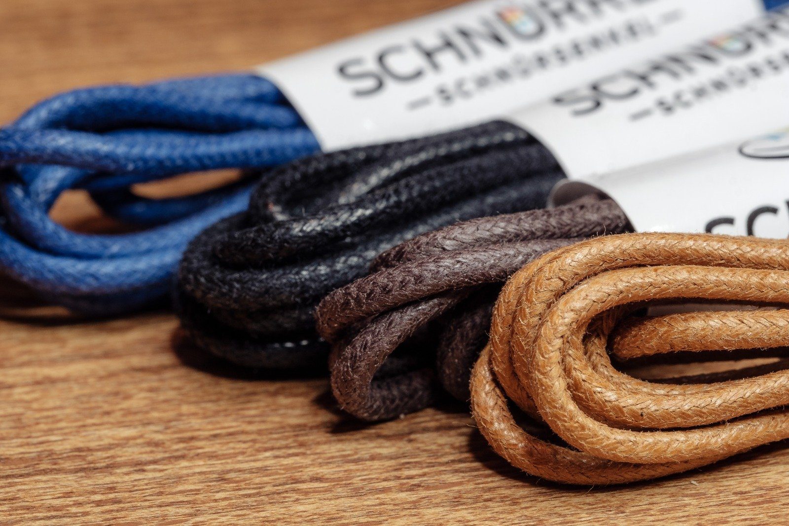 SCHNÜRRLIE Schnürsenkel Baumwolle rund gewachst für Lederschuhe, 80cm Länge für 3-4 Löcher Blau