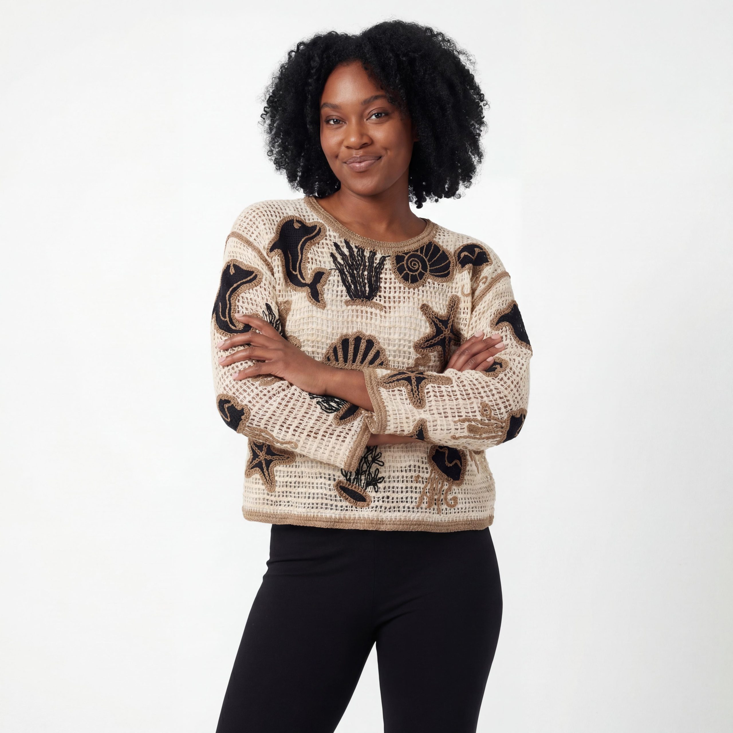 Strandshirt Sommer Oberteil Damen Cropped Baumwoll Shirt mit Meeresmotiven