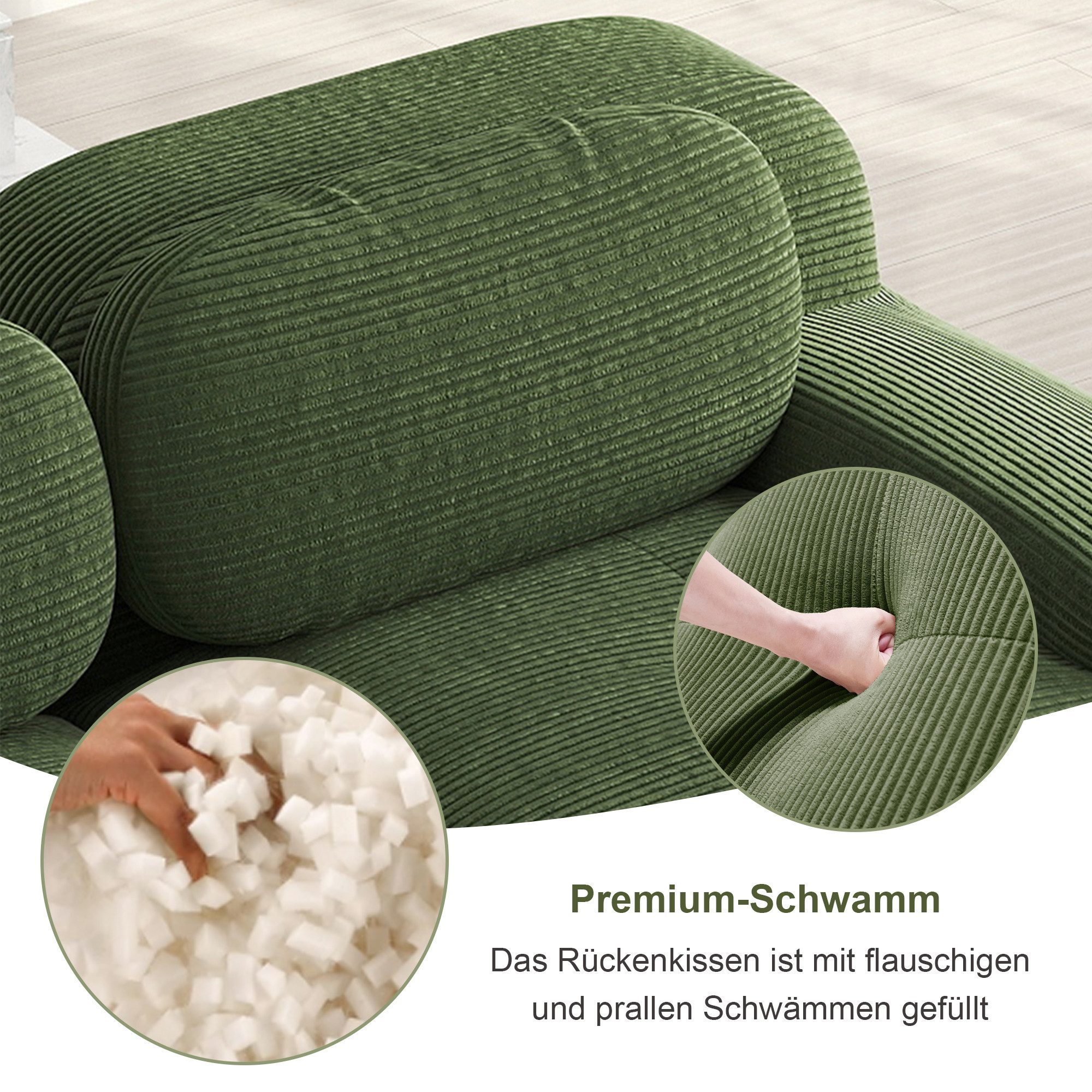 Odikalo 3-Sitzer modular kombinierbar Polstersofa Chaiselongue, Modulares Ecksofa ohne Montage, ergonomisch und haustierfreundlich, aus Cordstoff mit extra-brei – Bild 3 von 5