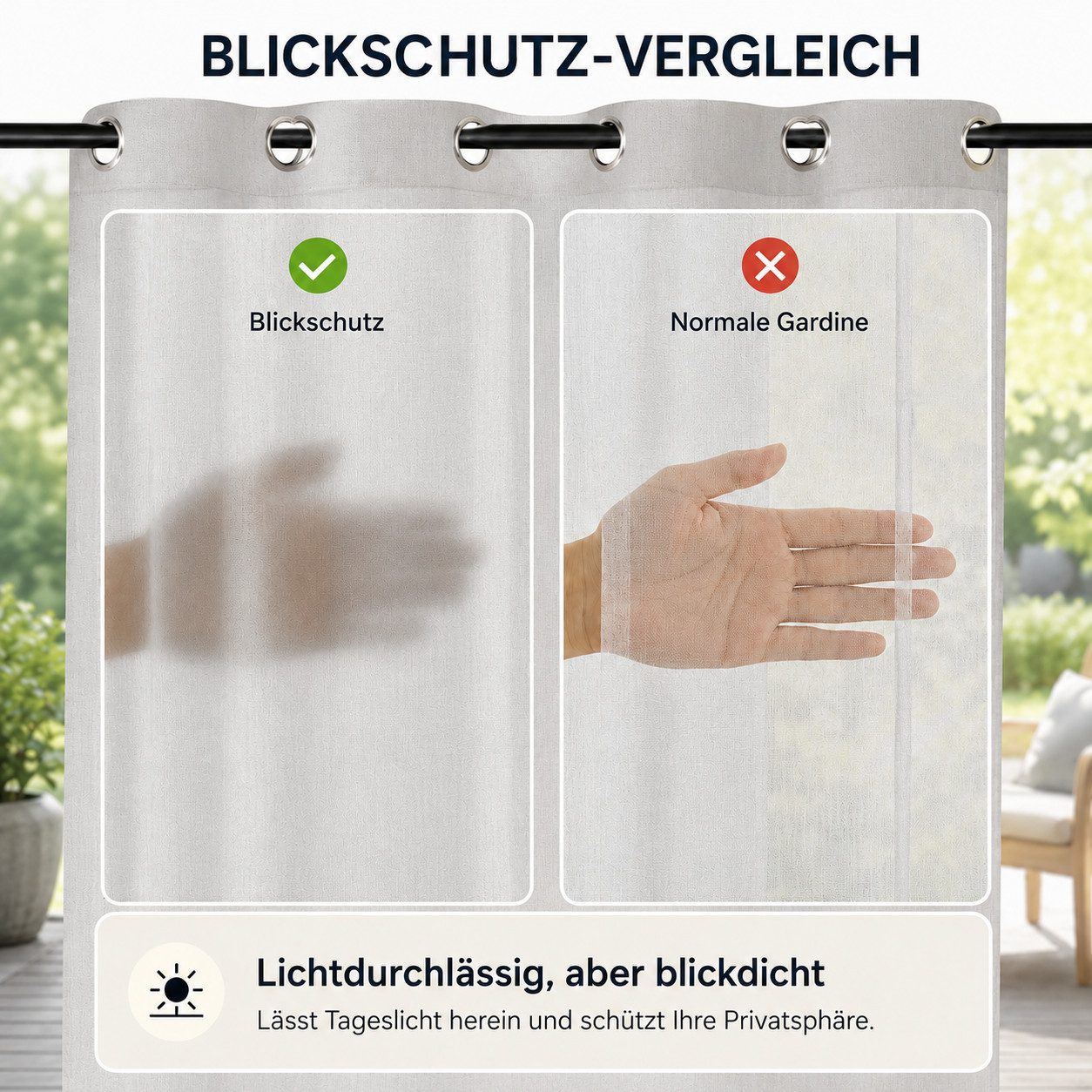 Sunicol Outdoorvorhang Transparent spritzwassergeschützt Außenvorhang mit Ösen Gardinen (2 St), Voile Sichtschutz für Pavillon Terrasse Pergola Balkon Garten – Bild 5 von 5