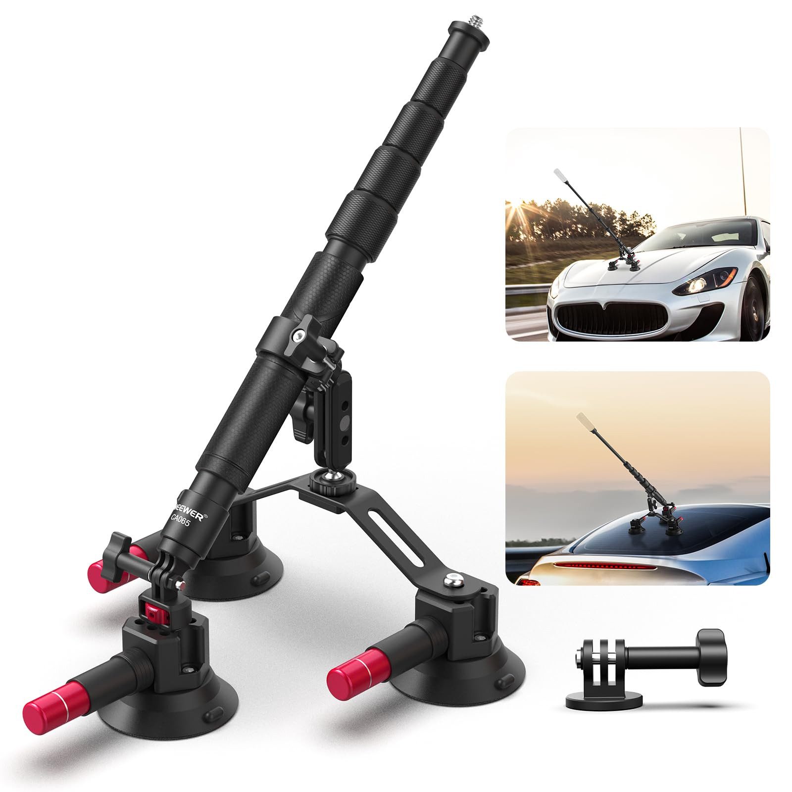 Neewer Action Cam-Halterung CA065 Dreifach Saugnapf Autohalterung, Windschutzscheibe Magic Arm, (bis 43.3 Zoll, Packung, 1-tlg., Schnellverschluss, für Actionkameras Insta360 X5 X4 GoPro DJI OSMO)