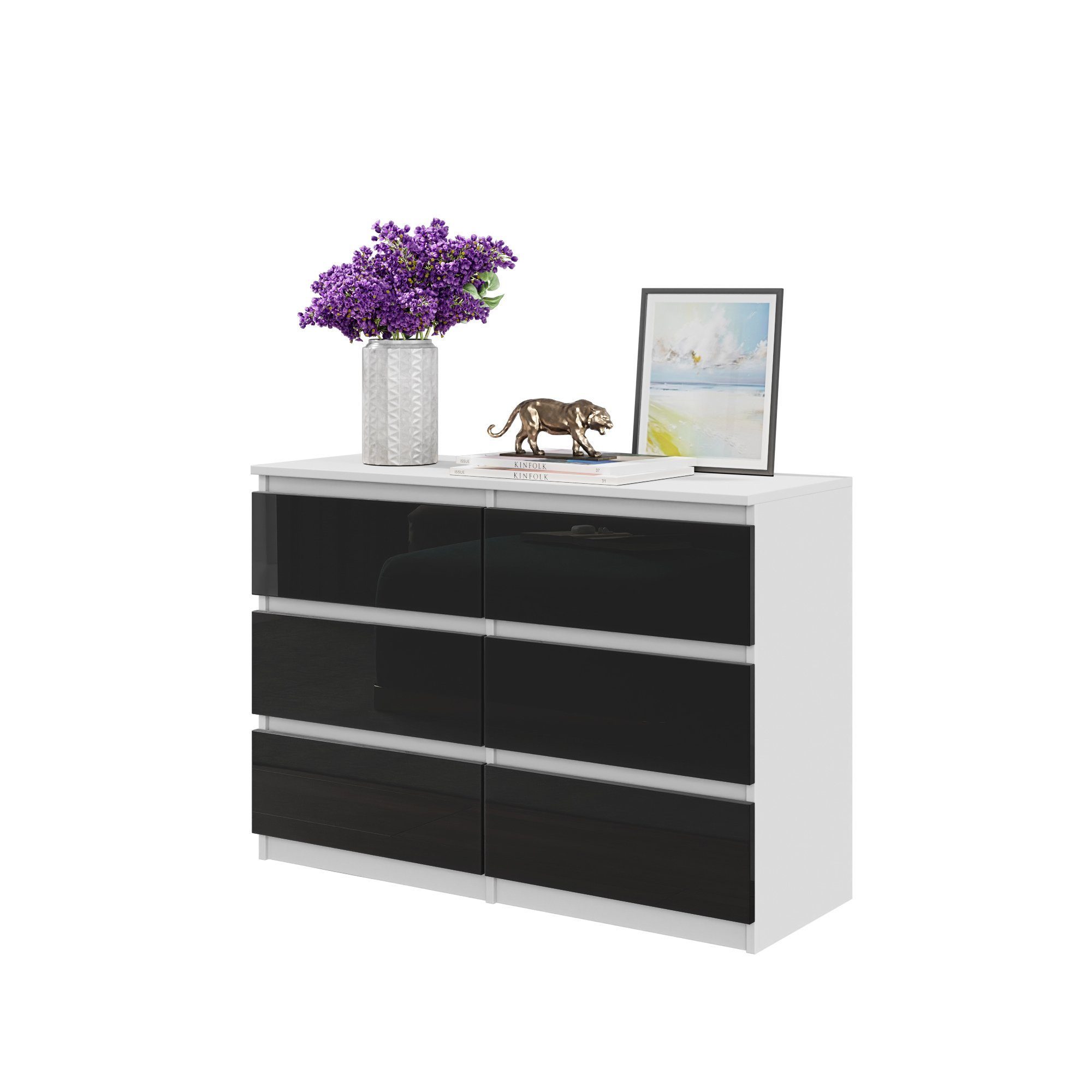 Furnica Kommode GABRIEL 6 Schubladen - Weiß Matt H70cm B100cm T33cm
