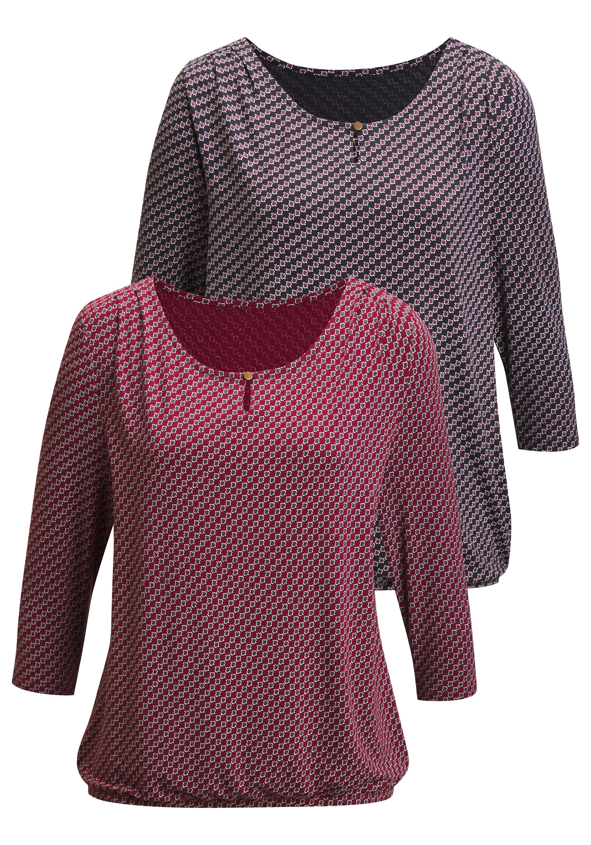 Vivance Rundhalsshirt mit goldfarbenem Zierknopf am Ausschnitt (2er-Pack) aus weichem Viskose-Stretch. € 44,98, (€ 22,49 pro 1 Stk).