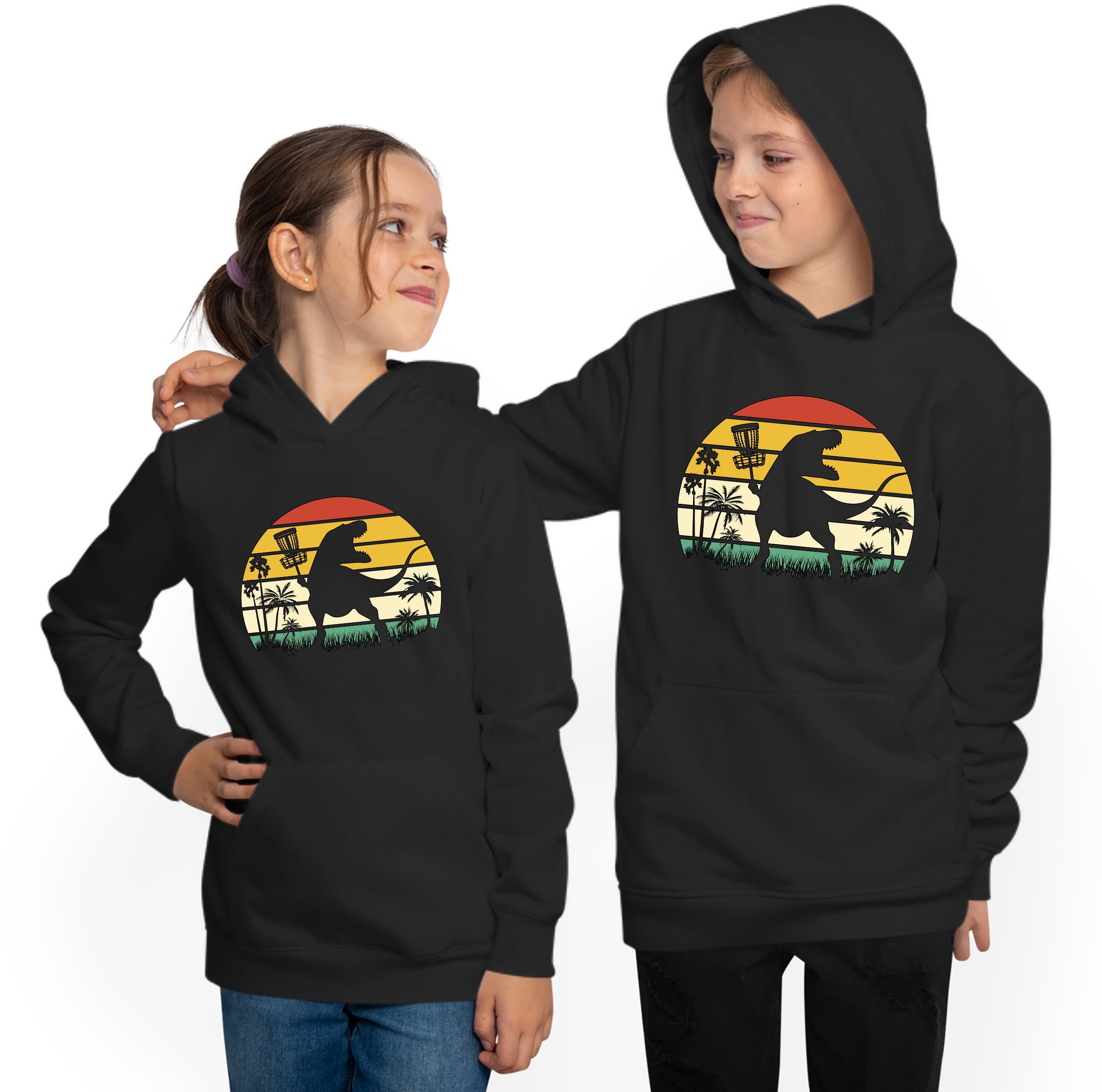 MyDesign24 Hoodie mit i34 Retro Aufdruck, Kapuzensweater Schatten Sweatshirt T-Rex mit - Kinder Kapuzen