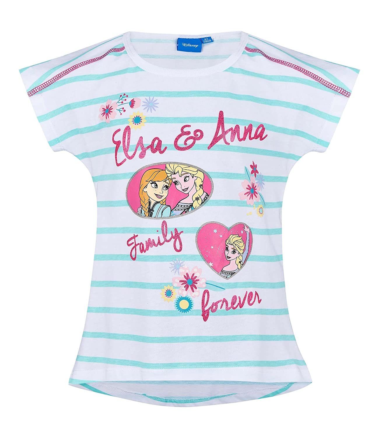 und Disney gestreift Anna Mädchen Frozen Elsa Print-Shirt T-Shirt Gr.140