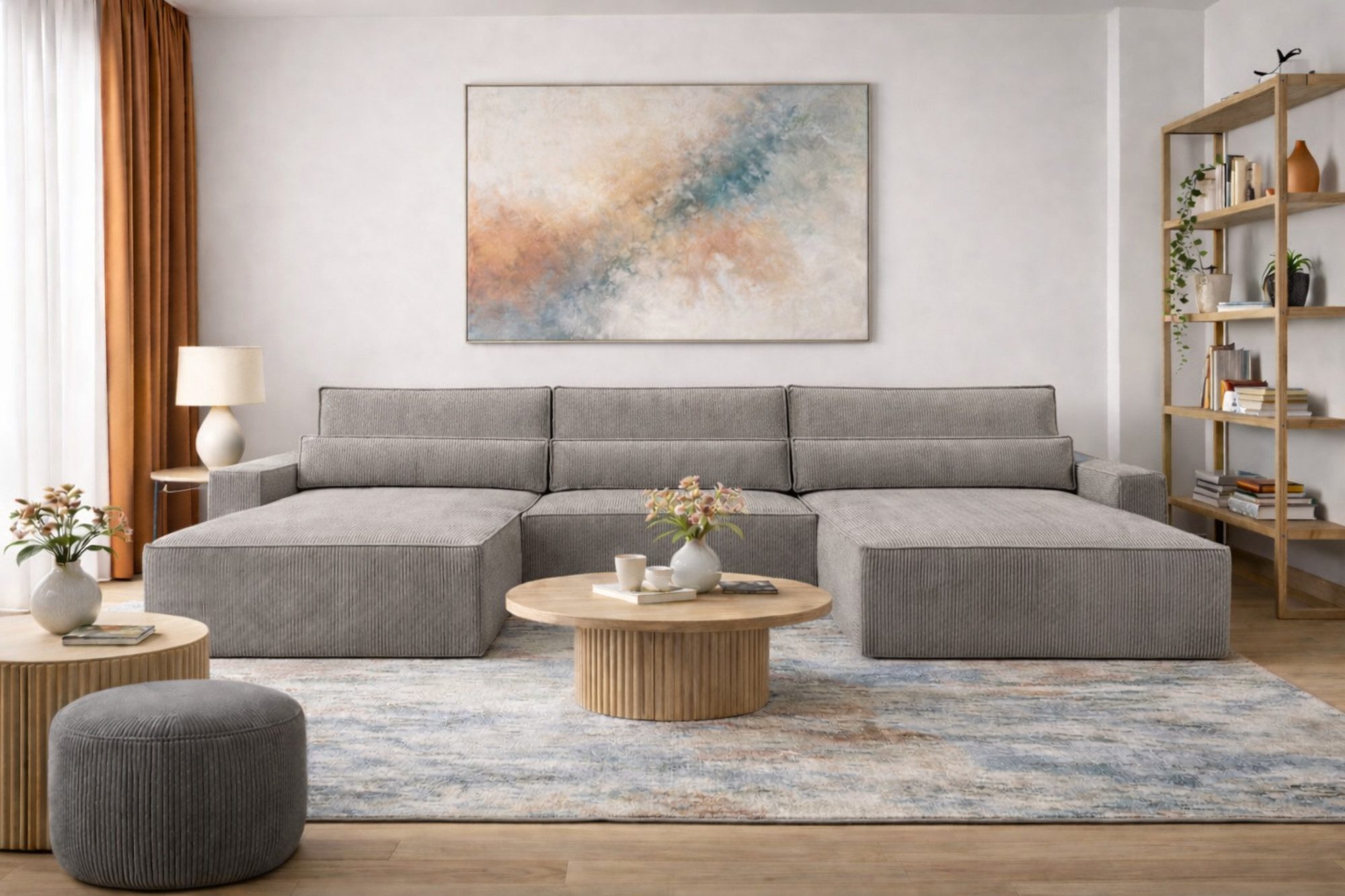 MOEBLO Wohnlandschaft DENVER U, Eckcouch aus Cordstoff Ecksofa U-Form Cord Sofa Couch Polsterecke U-Sofa - 410x85x200cm, mit Bettkasten und Schlaffunktion